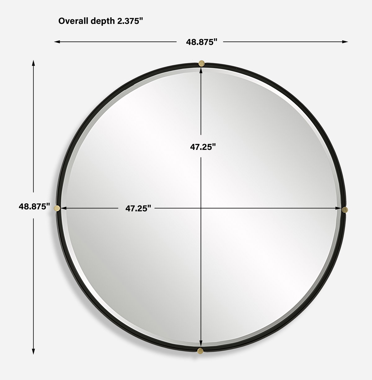 Bonded Round Black Mirror, by Uttermost, 48.87" width x 48.87" height x 2.37" depth View 3