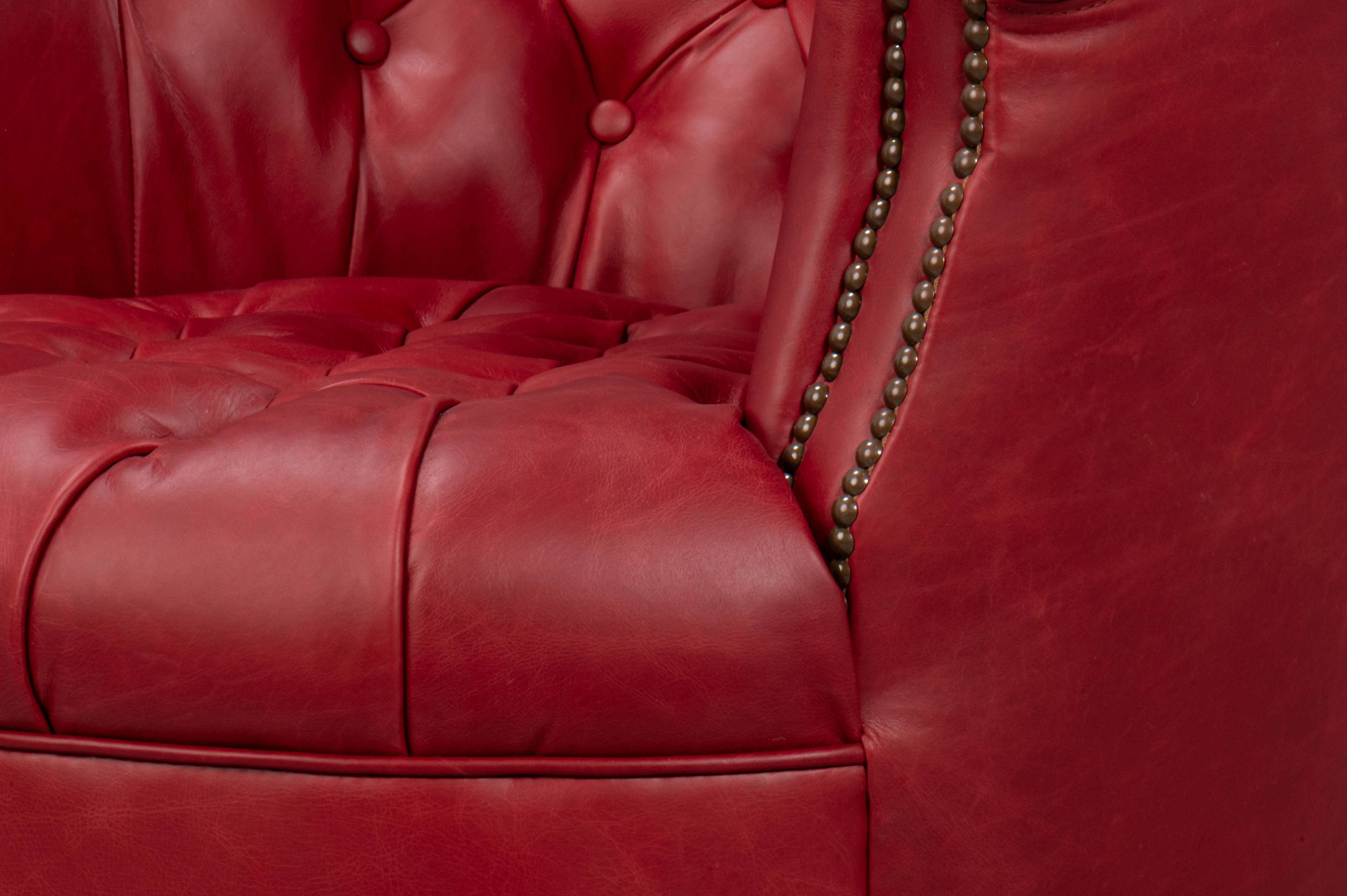 Bastian Armchair, New Rouge Leather, Seating by Sarreid, 33" length x 33" width x 31" height View 4