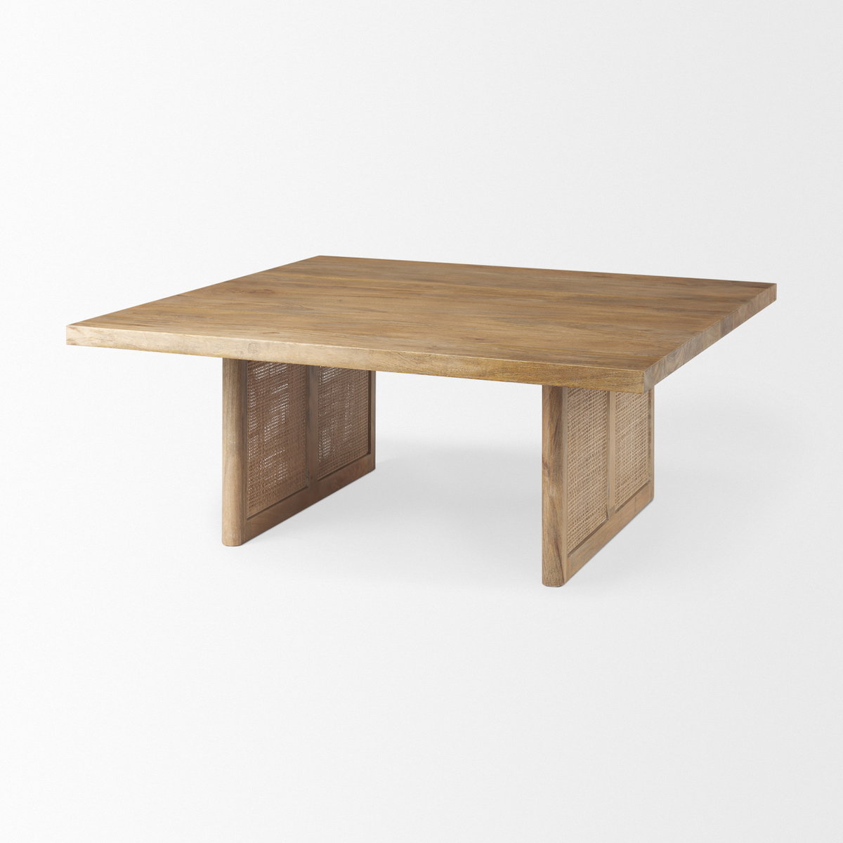 Grier 42' Square Light Brown Wood with Cane Coffee Table, by Mercana, 42" length x 42" width x 17" height View 6