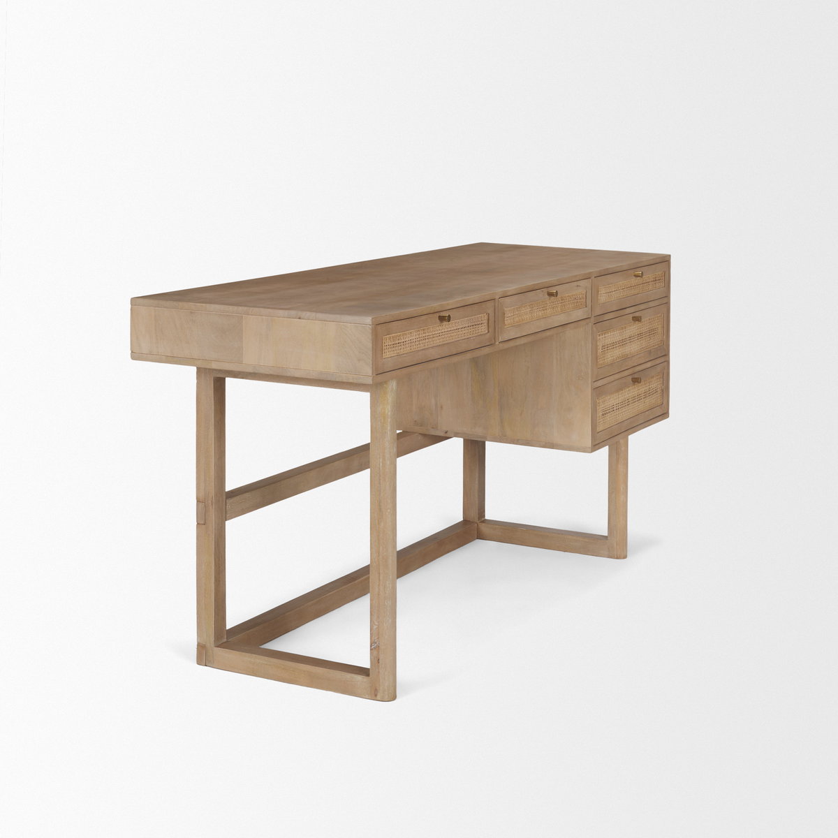 Grier 60' Light Brown Solid Wood with Cane Office Desk, by Mercana, 62" length x 22.75" width x 30" height View 9