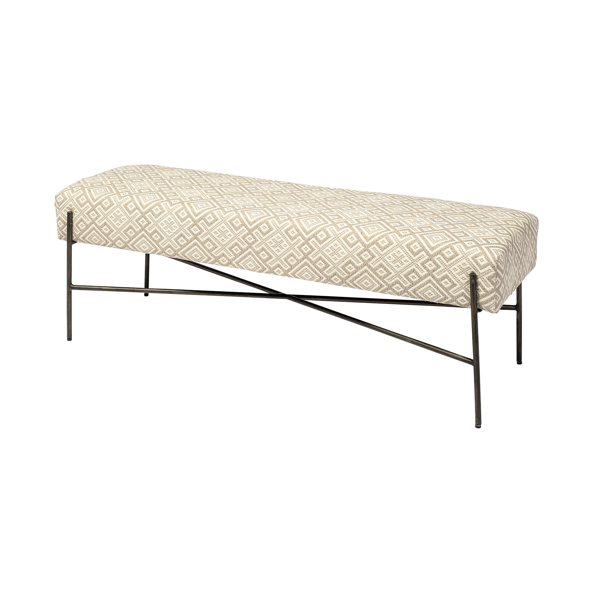Avery II 55L x 17W Off White Upholstered Seat With Metal Base Accent Bench, Benche by Mercana, 55" length x 17" width x 18" height View 1