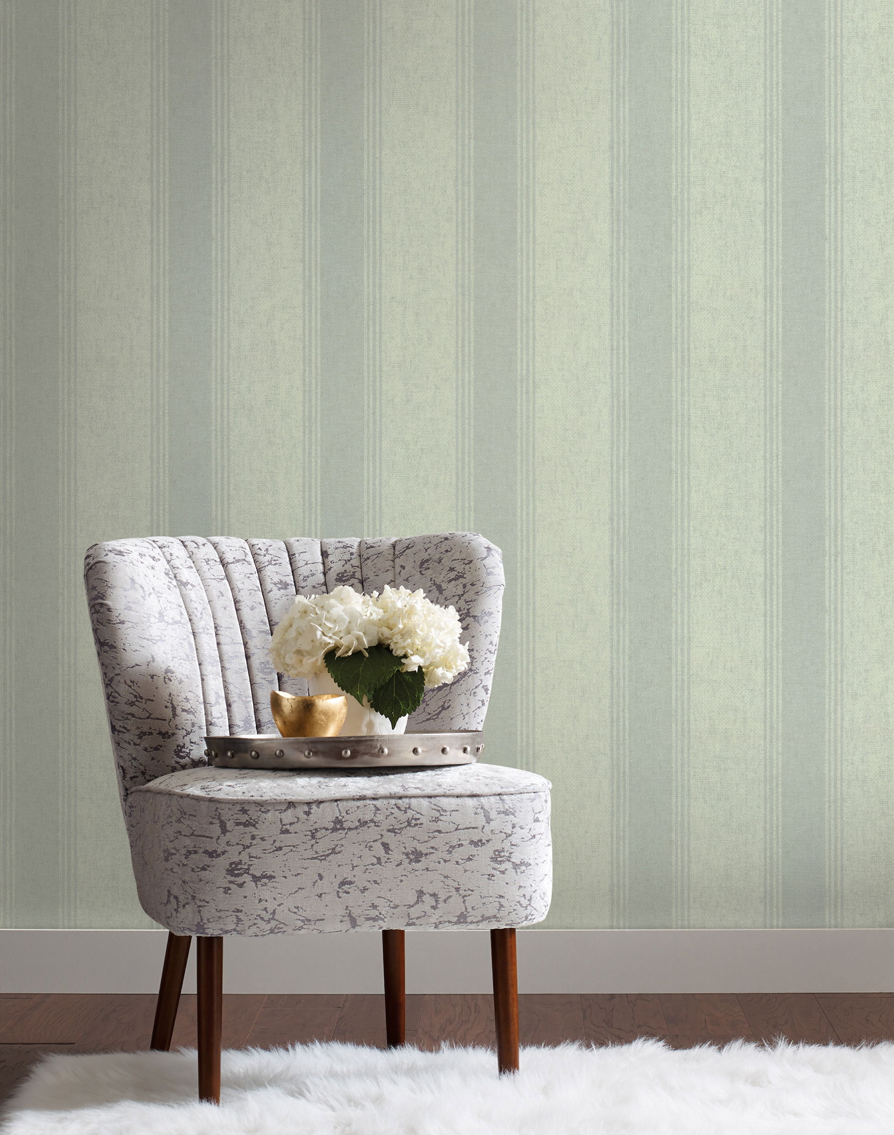 Blue & Pearl Stately Stripe Wallpaper, by York Wall, 27' length x 2'3" width x 0.02" depth View 3