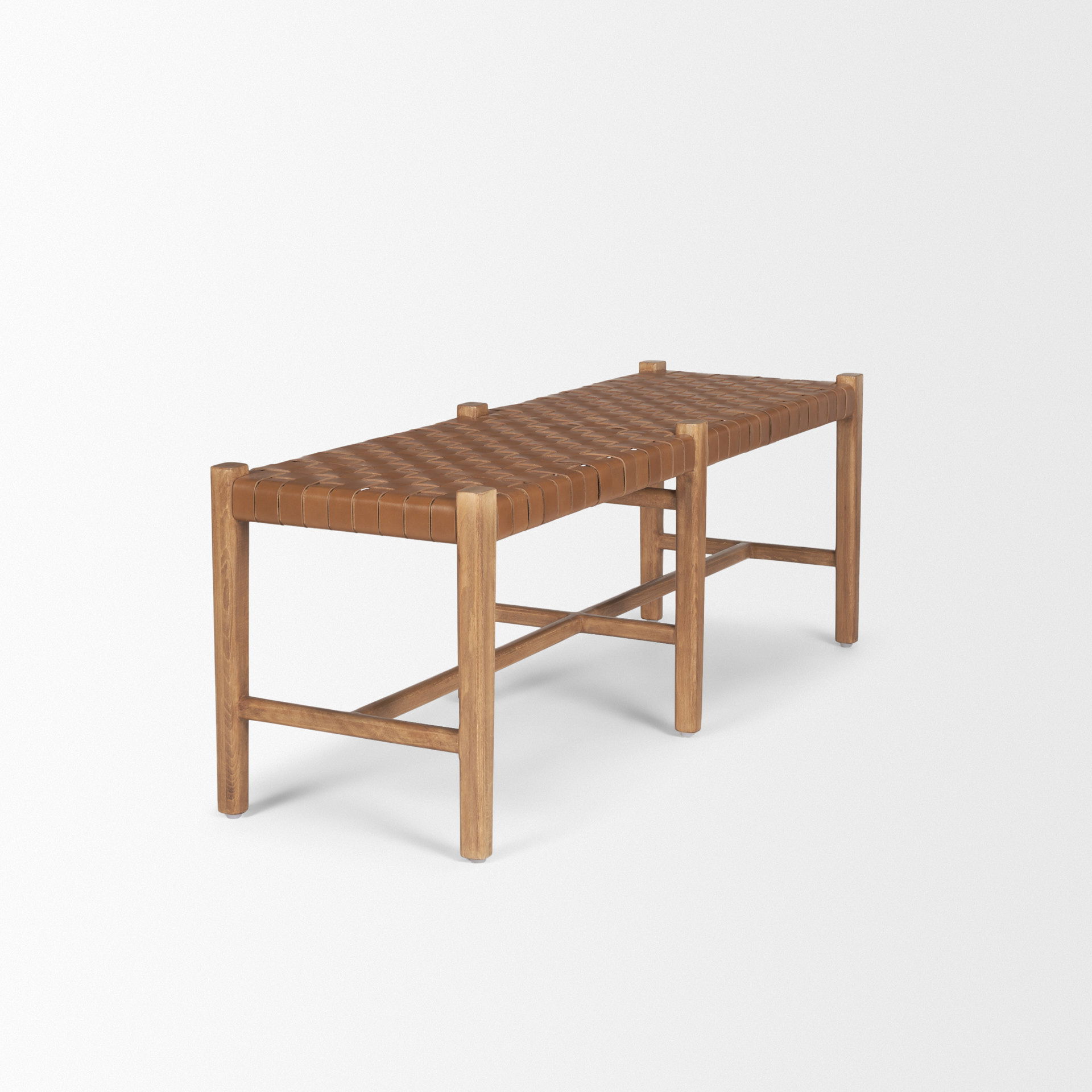 Shane Brown Wood with Woven Brown Leather Bench large image 