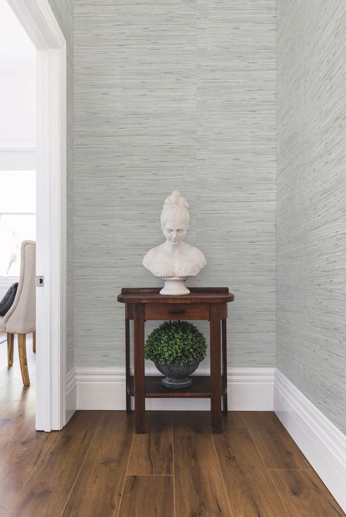 Lustrous Grasscloth Silver Wallpaper