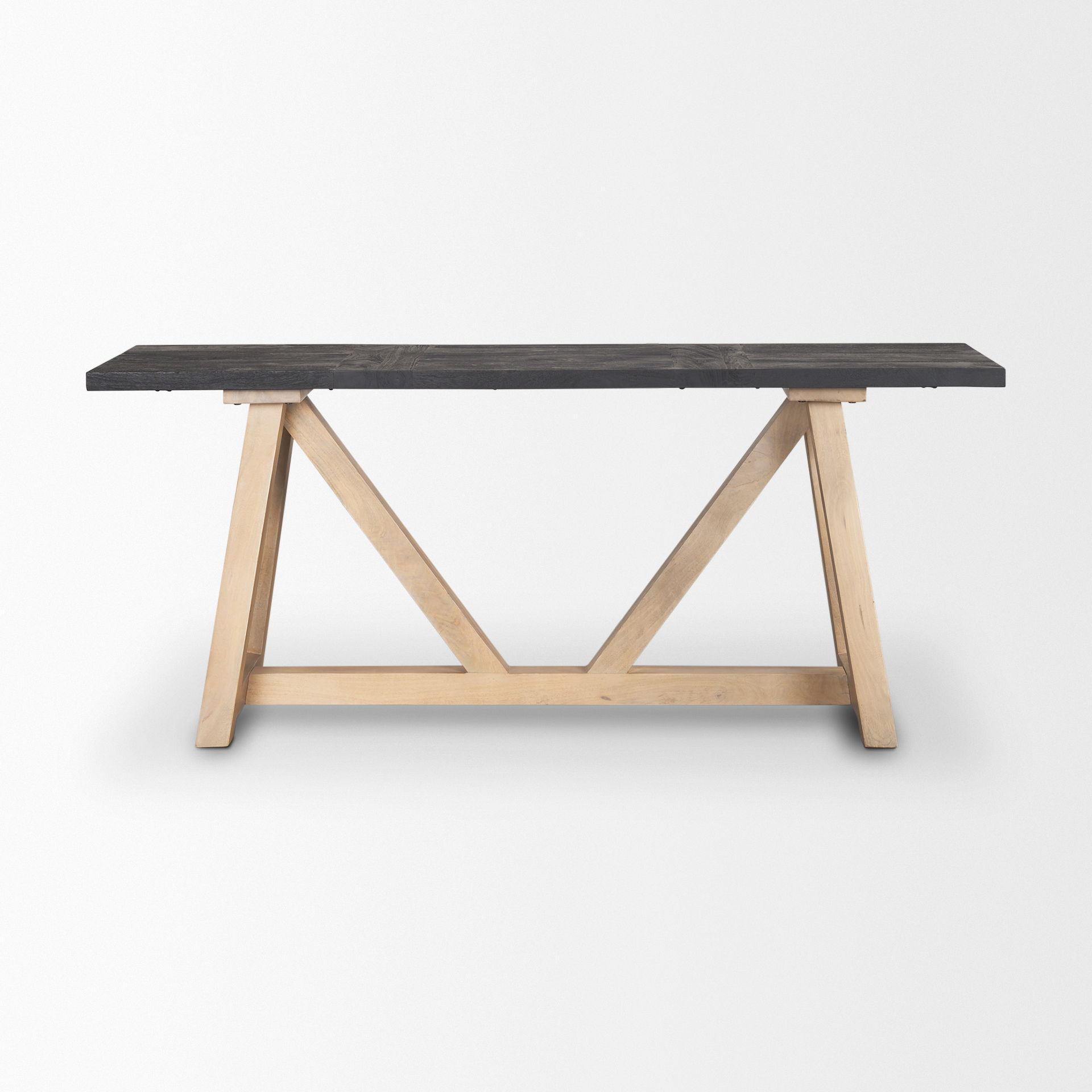 Rialto Two-Toned Black and Brown Wood Angular Leg Console Table, by Mercana, 70" length x 18" width x 30" height View 3