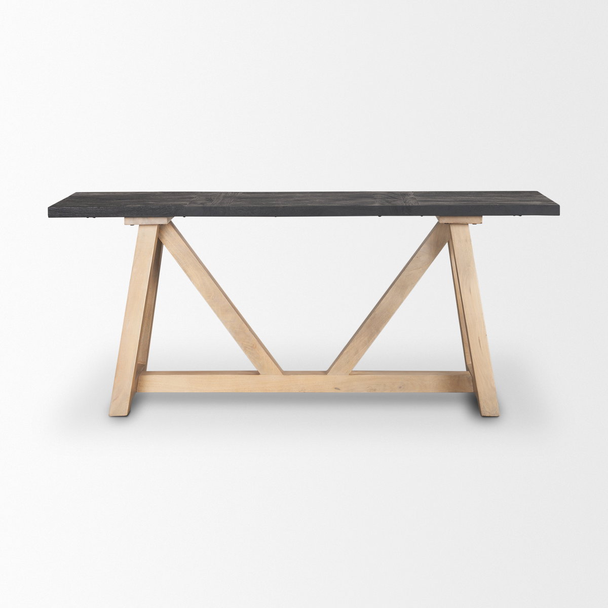 Rialto Two-Toned Black and Brown Wood Angular Leg Console Table, by Mercana, 70" length x 18" width x 30" height View 3