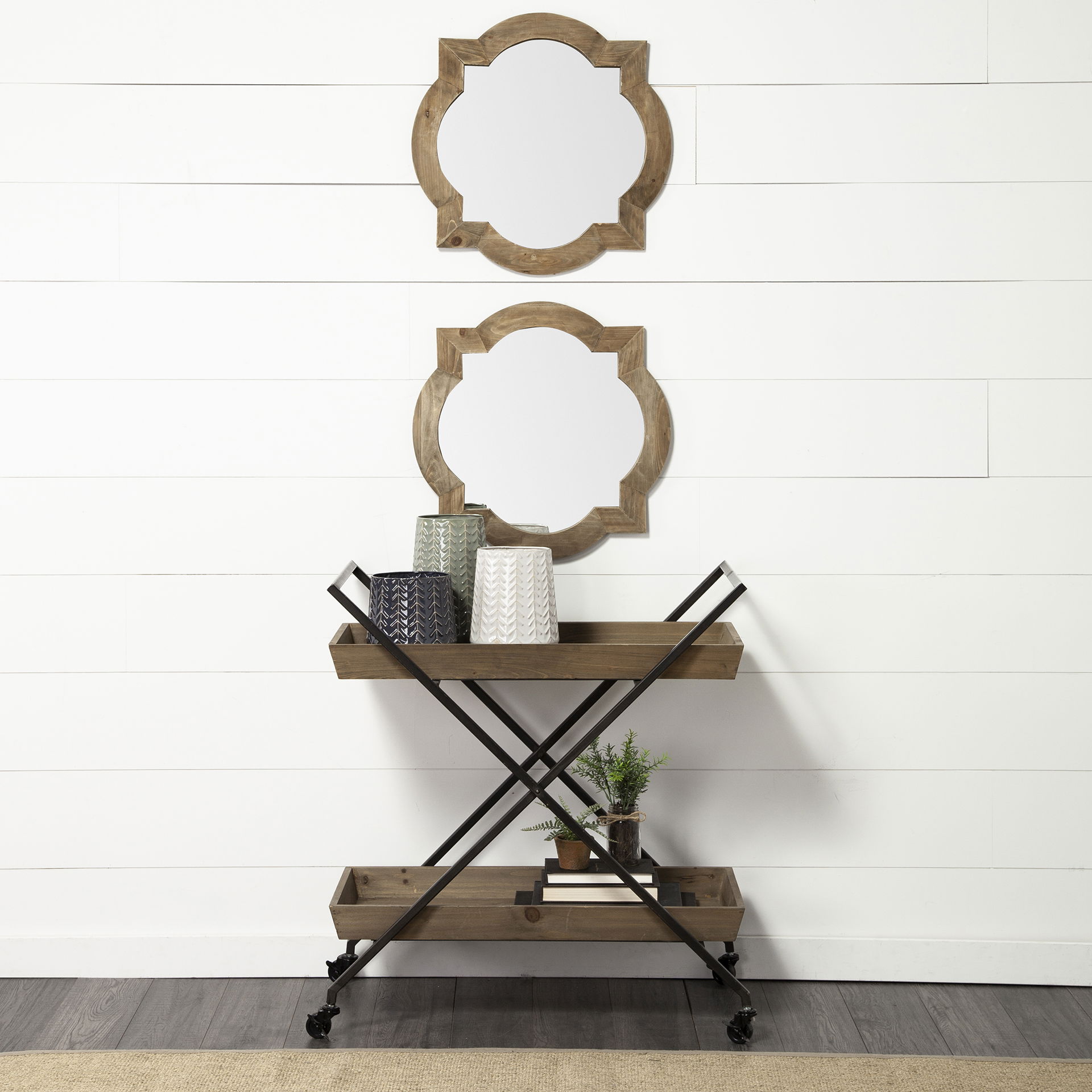 Gemma III Metal Glossy Green/Gray Chevron Vase, by Mercana, 7.09" length x 7.09" width x 11.42" height View 2