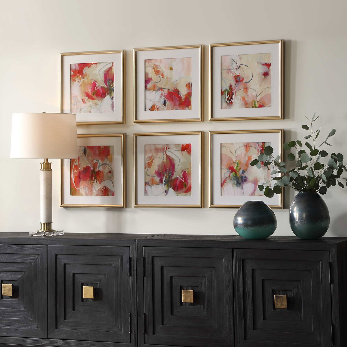 Fresh Start Red Abstract Prints Set/6, by Uttermost, 17" width x 17" height x 1.25" depth View 4