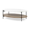 Larkin 48' Oval White Marble Top and Solid Wood Shelf with Black Metal Frame Coffee Table, by Mercana, 48" length x 30" width x 16" height thumbnail 1