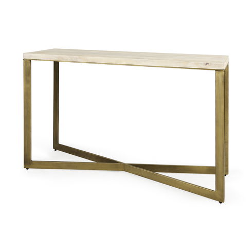 Faye 50L x 15W x 30H Beige Finished Wood with Gold Metal Base Console Table