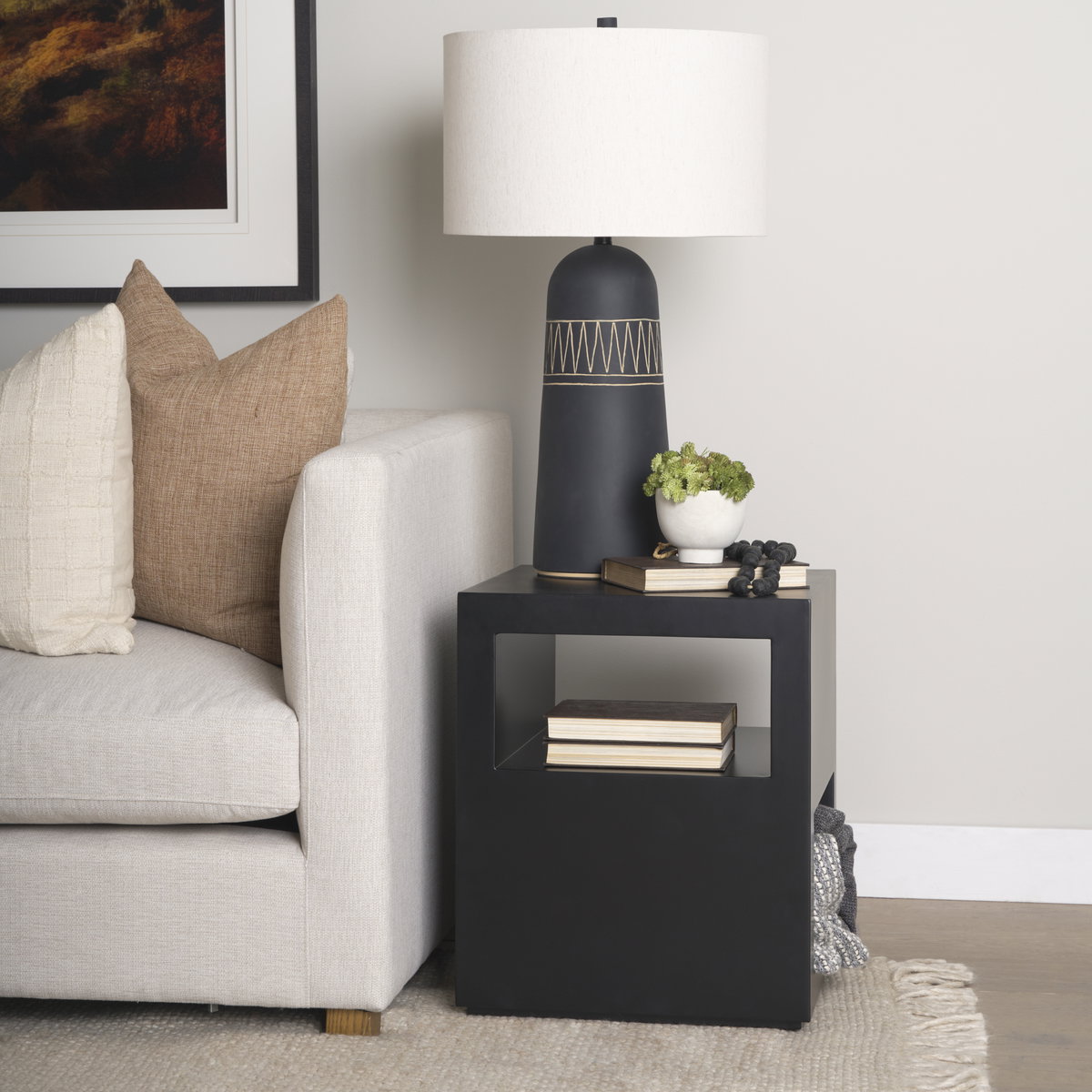 Vondra Matte Black Metal with Open Shelves Side table, Side & End Table by Mercana, 18" length x 18" width x 21.75" height View 2