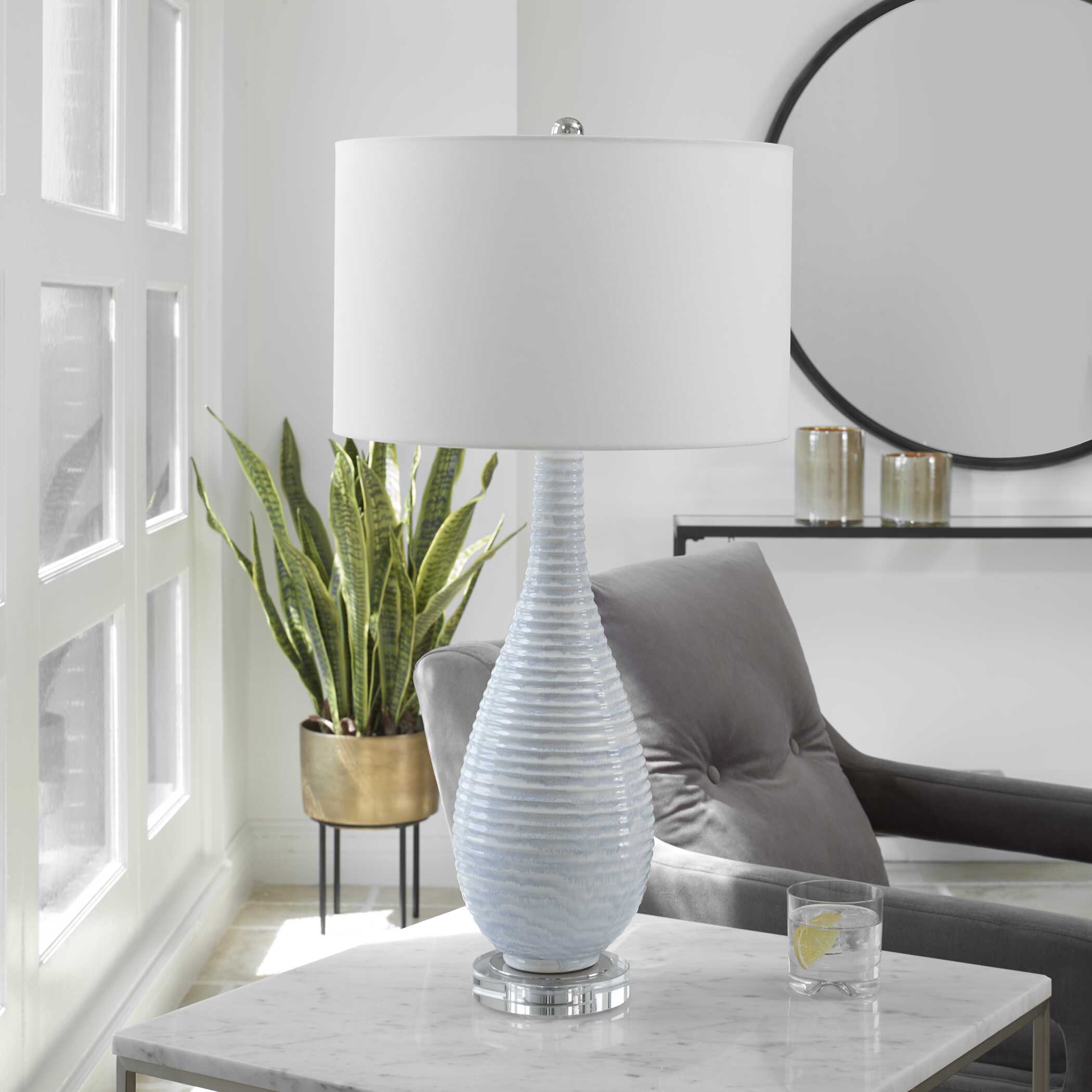 Clariot Ribbed Blue Table Lamp large image 