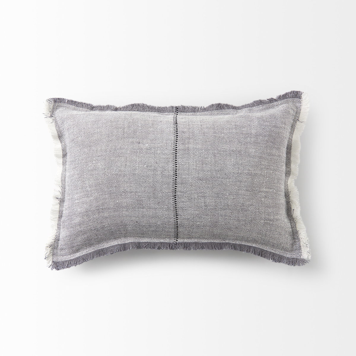 Thais 13x21 Gray Fabric Fringed Decorative Pillow Cover, by Mercana, 13" length x 21" width x 0.2" height View 9