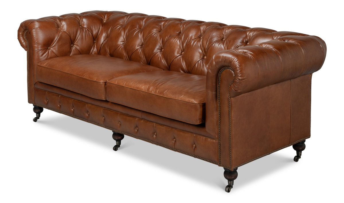 Castered Chesterfield Sofa, by Sarreid, 3'2" length x 7'5" width x 2'8" height View 7