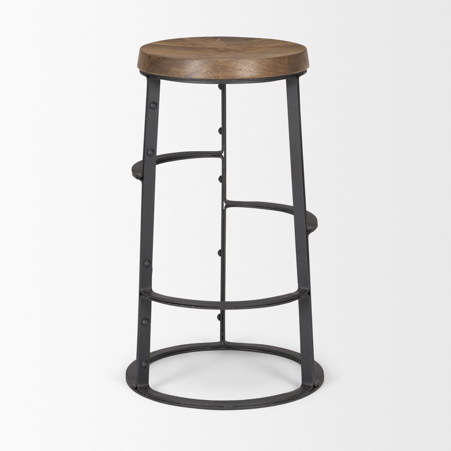 Neo 26.3' Seat Height Brown Wood Seat Black Metal Frame Stool large image 