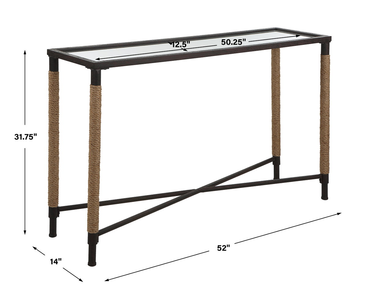 Braddock Coastal Console Table, by Uttermost, 52" width x 31.75" height x 14" depth View 3