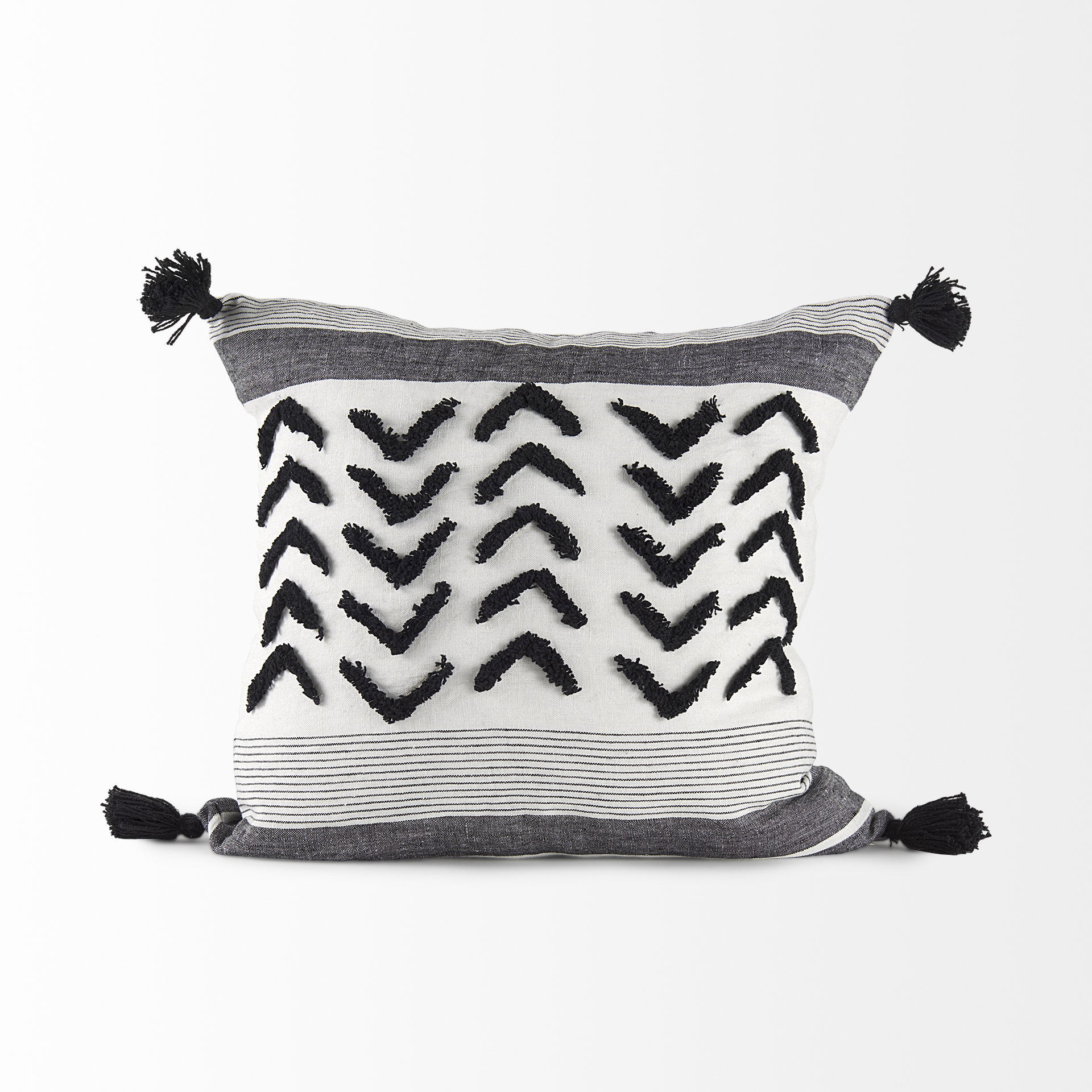Kimia 20L x 20W White and Black Fabric Herringbone and Fringed Decorative Pillow Cover large image 