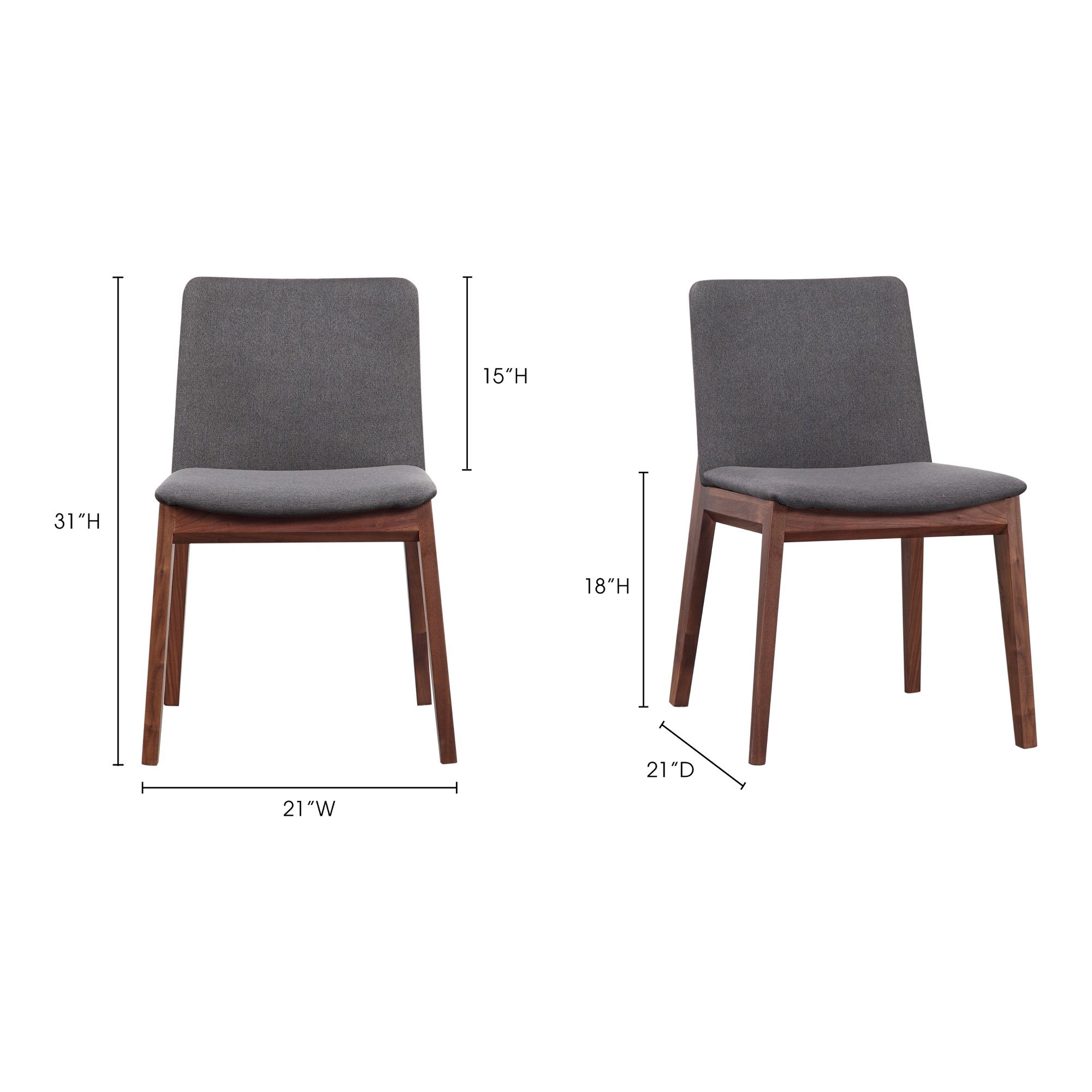 Deco Dining Chair Dark Grey - Set Of Two, by Moe's Home, 21" width x 31" height x 21" depth View 12