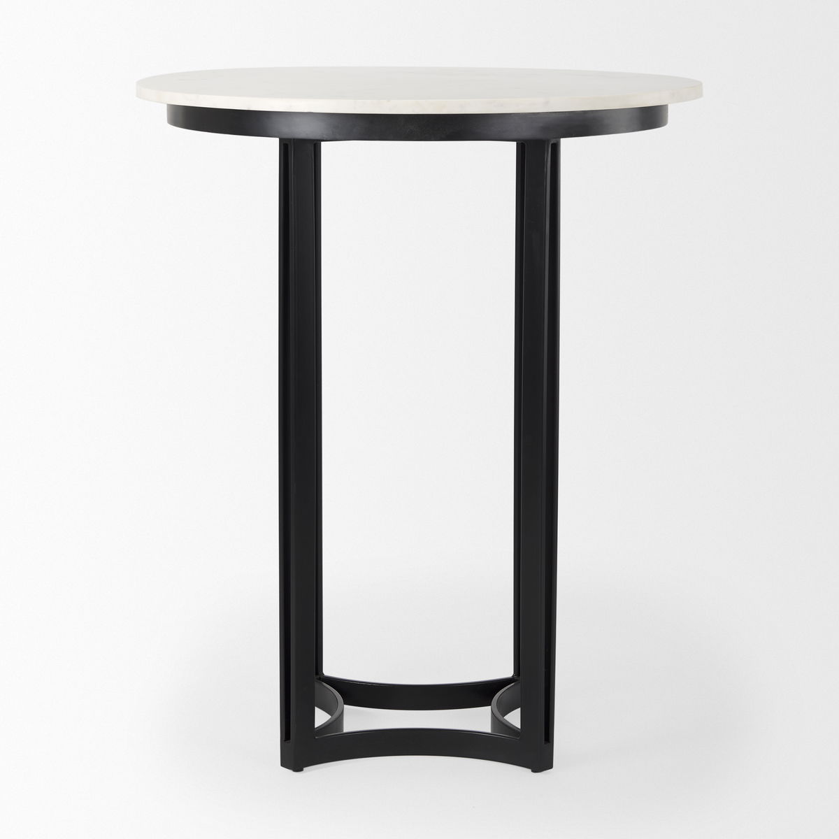 Tanner 32'L x 32'W Pedestal Dining Table | White Marble & Black Metal | Seats 2, by Mercana, 32" length x 32" width x 36" height View 3