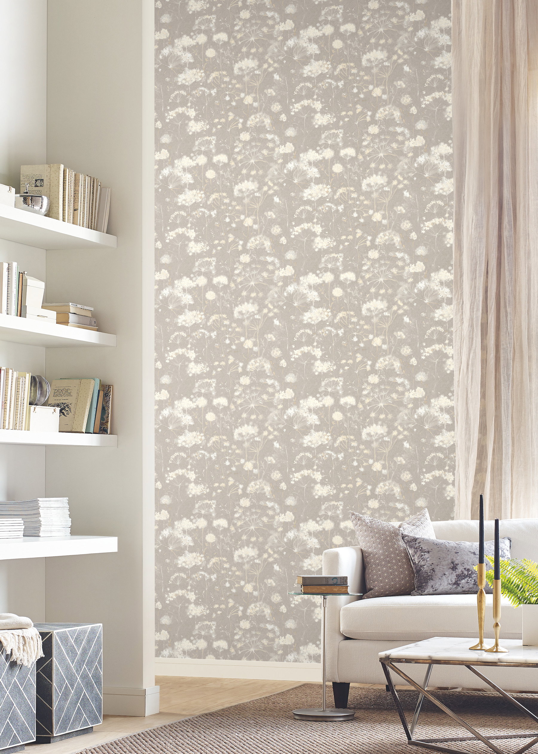 Botanical Fantasy Light Grey Wallpaper, by York Wall, 27' length x 2'3" width x 0.02" depth View 2