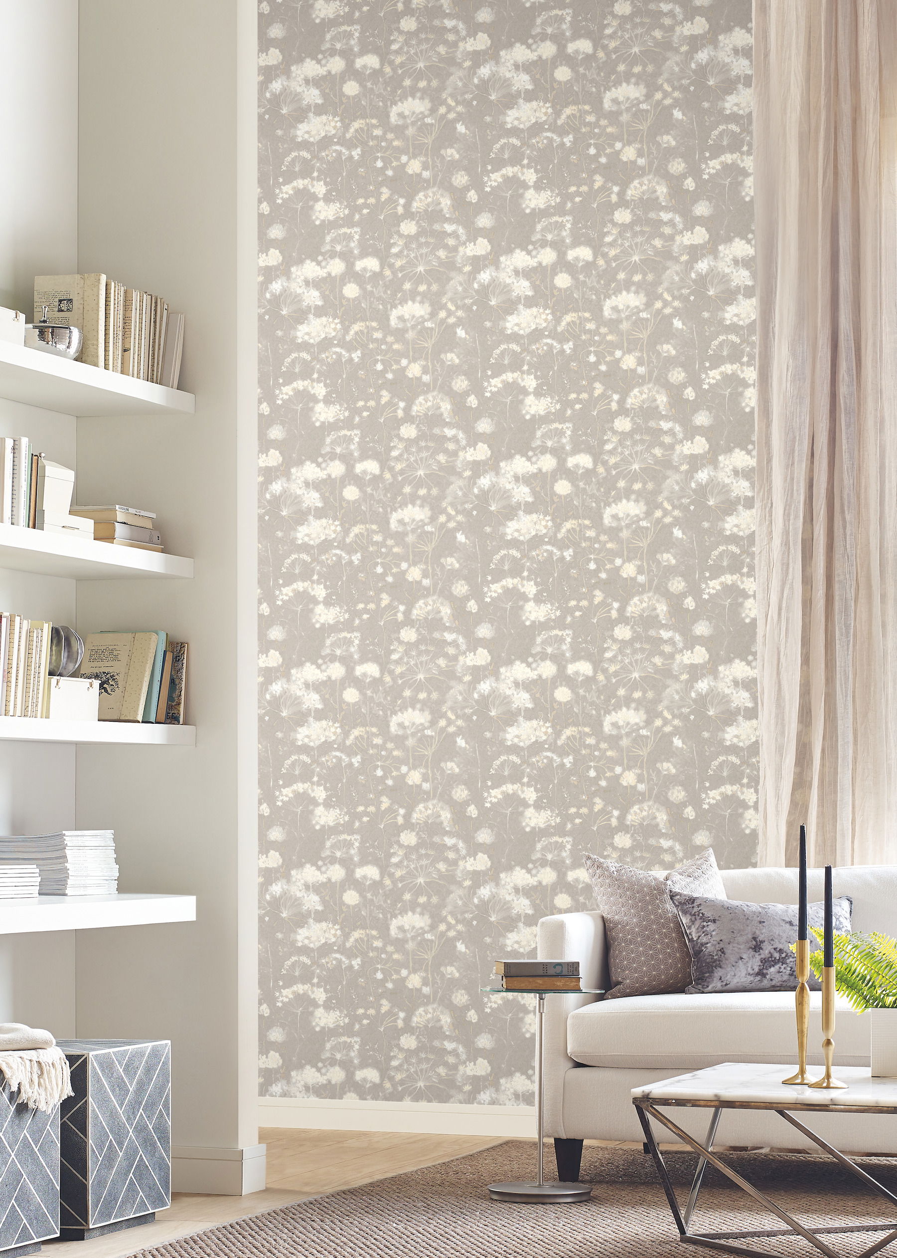 Botanical Fantasy Light Grey Wallpaper large image 