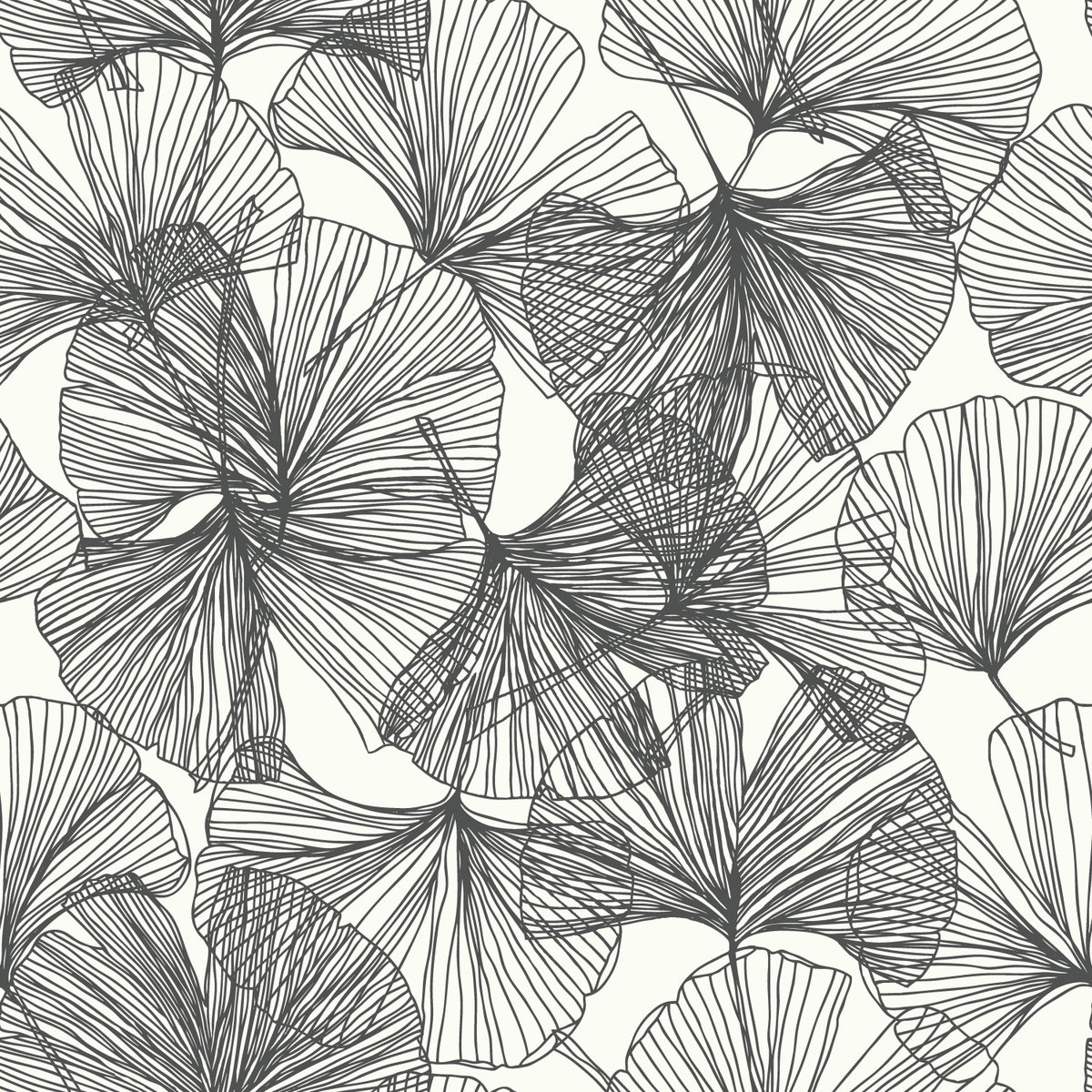 Ginkgo Leaves Black Peel & Stick Wallpaper, by York Wall, 16'6" length x 1'8.5" width x 0.02" depth