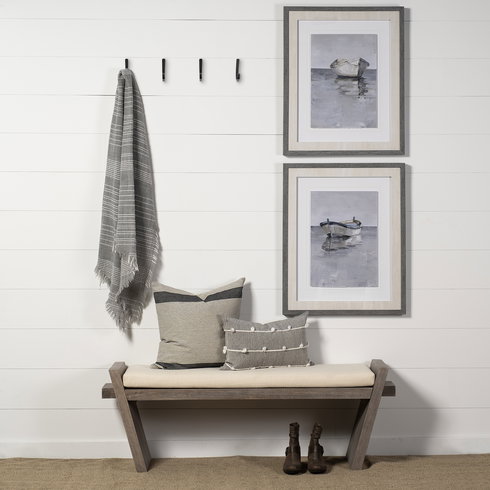 Elaine I 58L x 14.75W x 20H Brown Wood Upholstered Cream Seat Entryway Bench