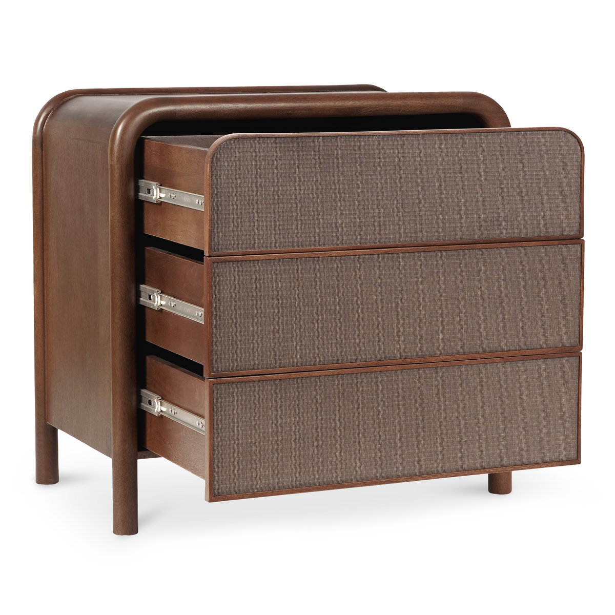 Rye 3 Drawer Nightstand Warm Brown, by Moe's Home, 31.75" width x 30.5" height x 19.75" depth View 4