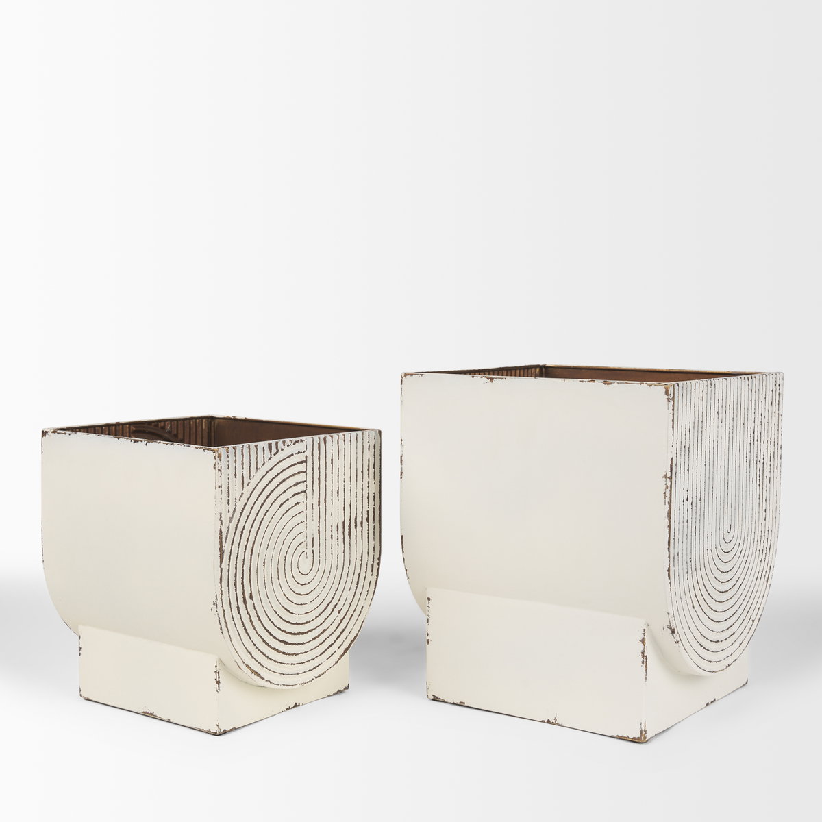 Medina Off White with Gold Antiquing Metal Planters (Set of 2), by Mercana, 9.45" length x 9.45" width x 11.02" height View 5