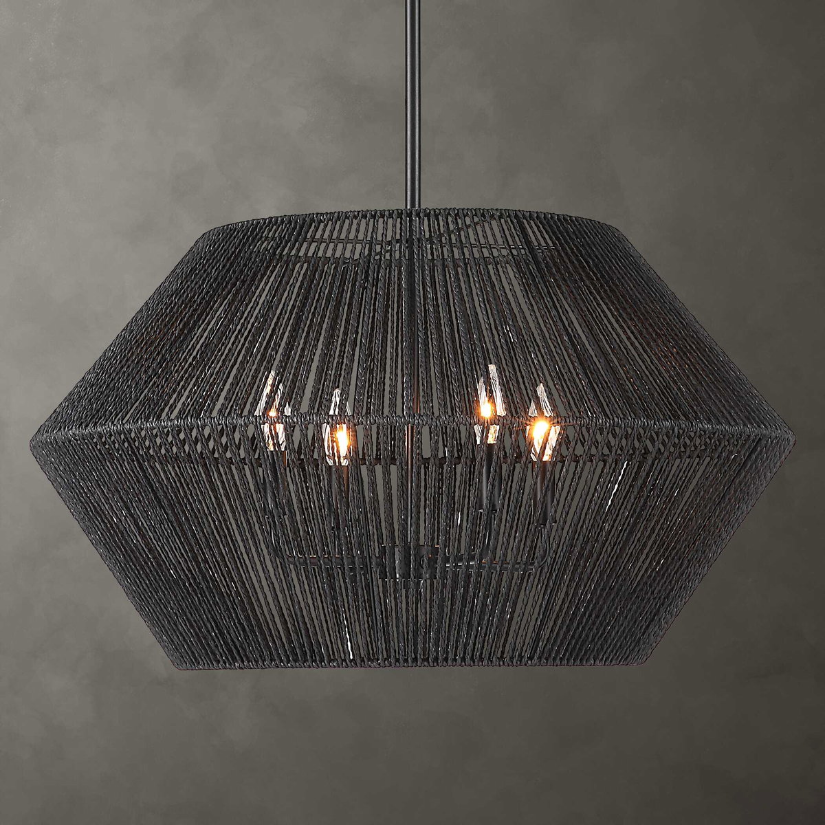 Suva 4 Light Black Rope Pendant, by Uttermost, 28" width x 16.25" height x 28" diameter View 2