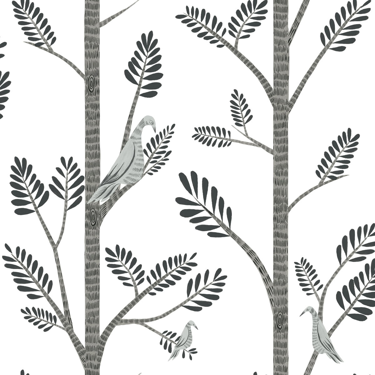 Aviary Branch Grey Peel & Stick Wallpaper, by York Wall, 20' length x 1'8.5" width x 0.02" depth