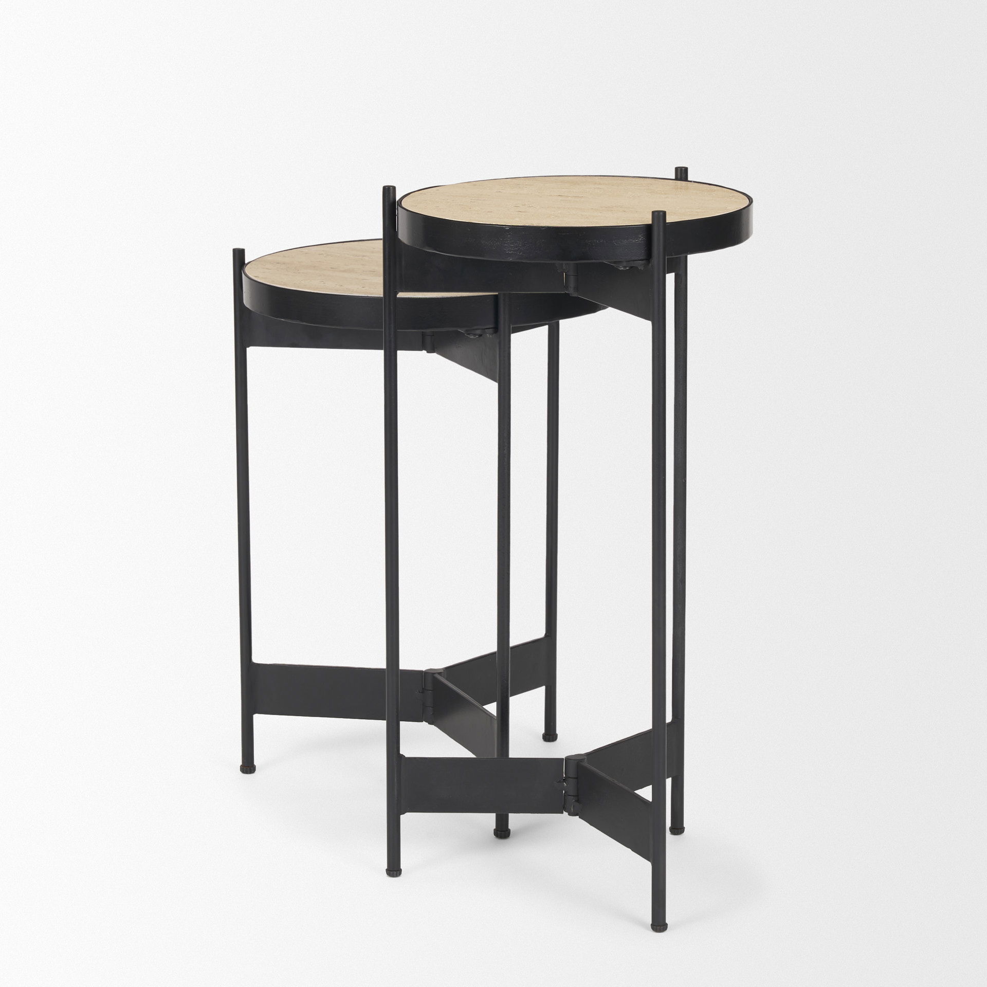 Wade Travertine Marble with Matte Black Metal End Tables, Side & End Table by Mercana, 26" length x 14" width x 24" height View 6