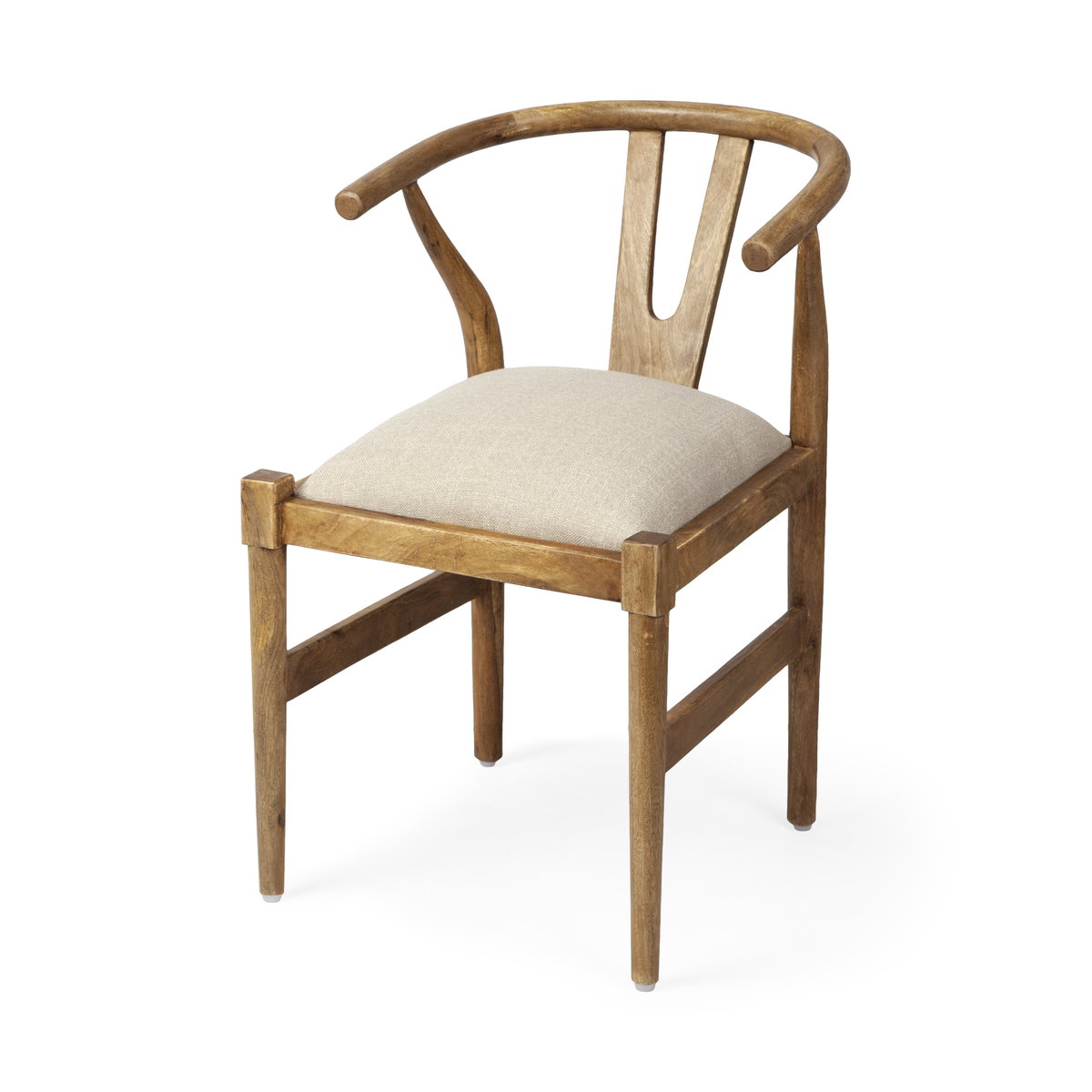 Trixie Curved Back Dining Arm Chair | Cream Fabric with Brown Wood, Dining Chair by Mercana, 20" length x 24" width x 31.25" height View 1