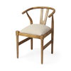 Trixie Curved Back Dining Arm Chair | Cream Fabric with Brown Wood, Dining Chair by Mercana, 20" length x 24" width x 31.25" height thumbnail 1