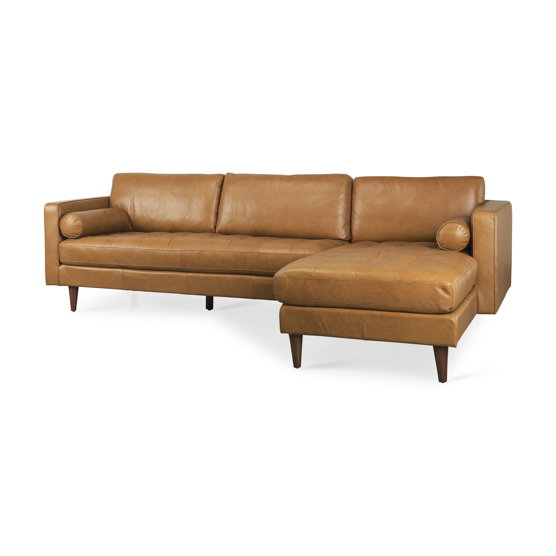 Svend 111.4L x 68.0W x 33.9H Tan Leather Right Chaise Sectional Sofa, by Mercana, 75.2" length x 37.8" width x 33.86" height View 1