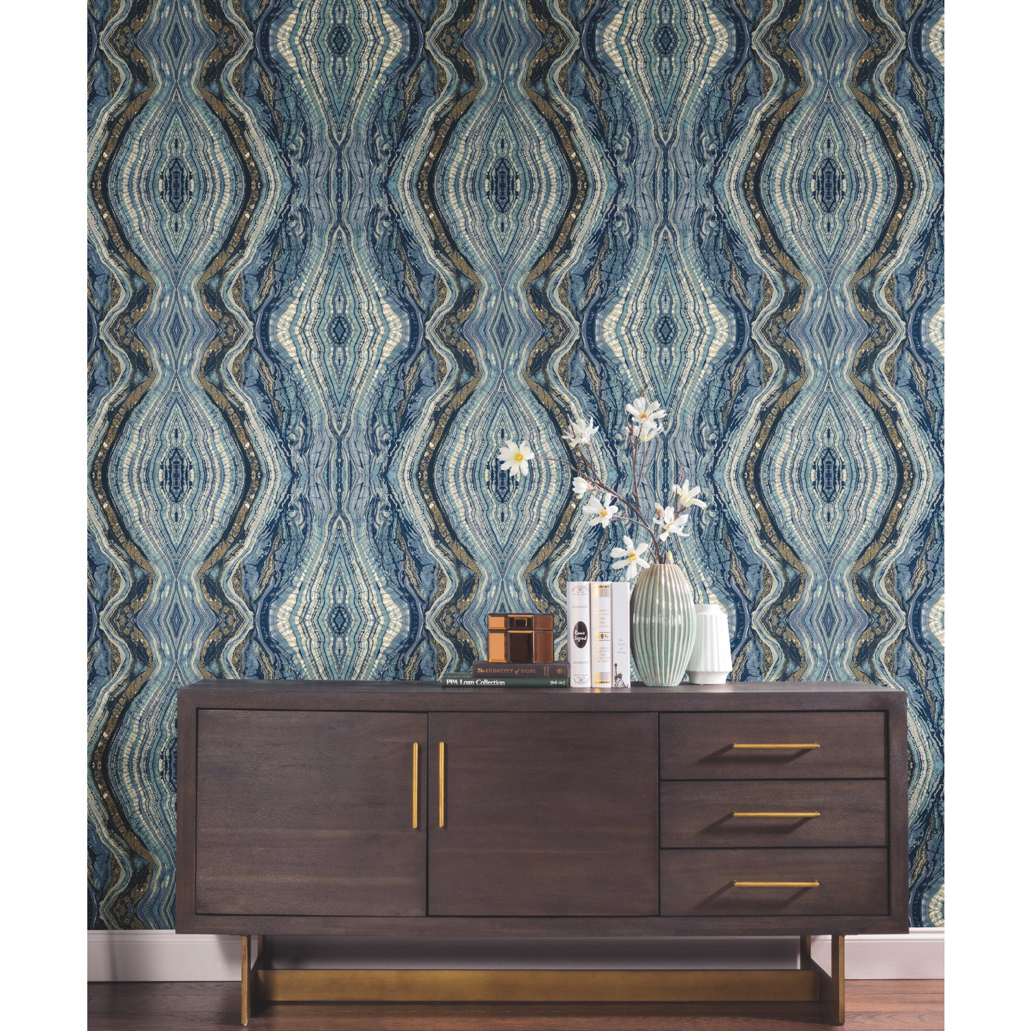 Kaleidoscope Blue Wallpaper, by York Wall, 27' length x 2'3" width x 0.02" depth View 6