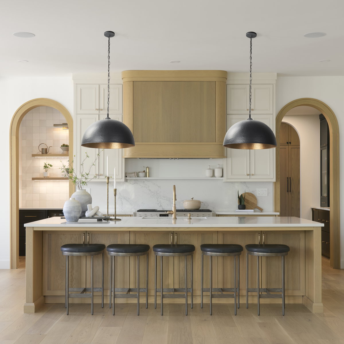 Karina 24' Round Matte Black Hammered Metal Dome Pendant Light, by Mercana, 24" length x 24" width x 17" height View 3