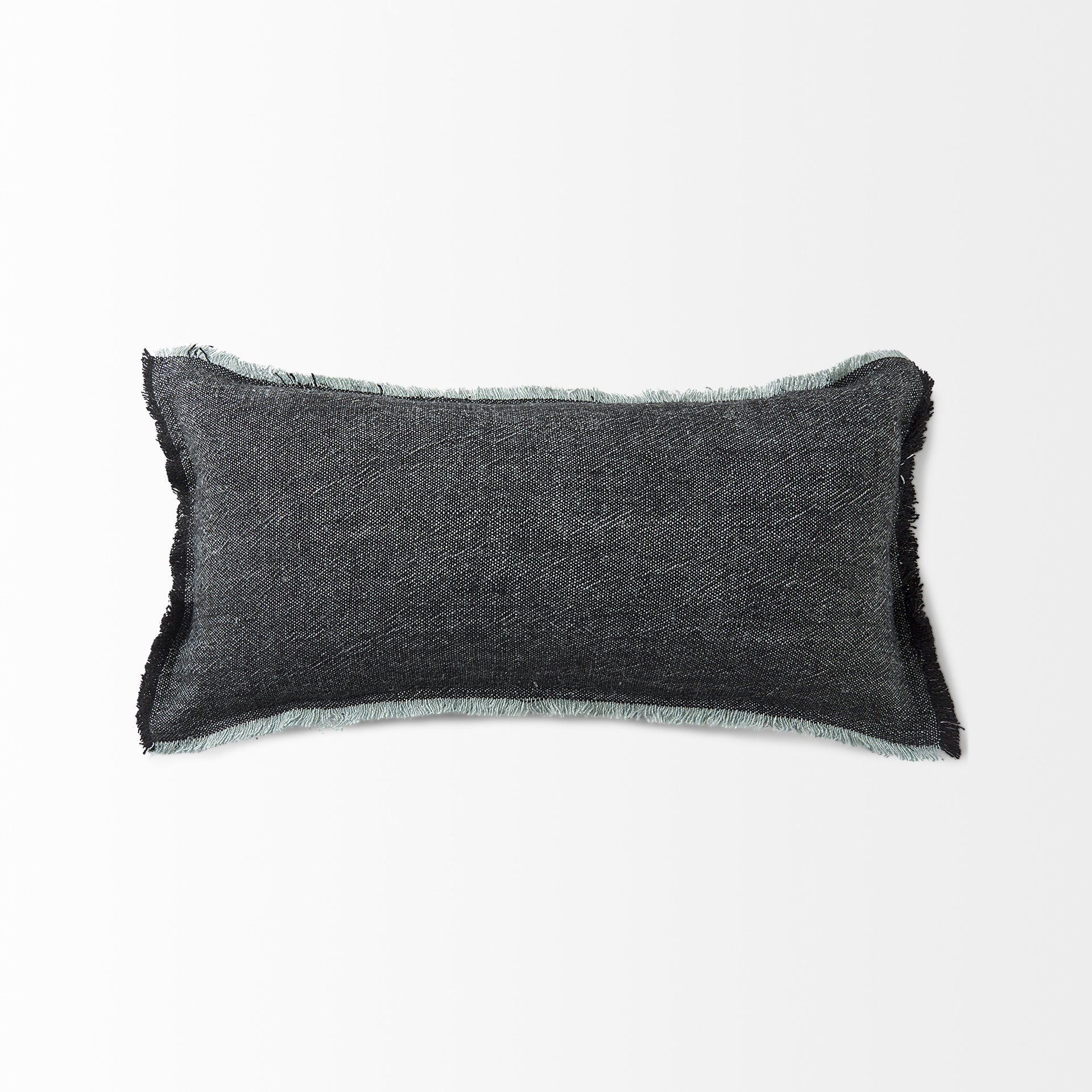 Malia 14L x 26W Black and Teal Fabric Fringed Decorative Pillow Cover, by Mercana, 14" length x 26" width x 0.2" height View 6