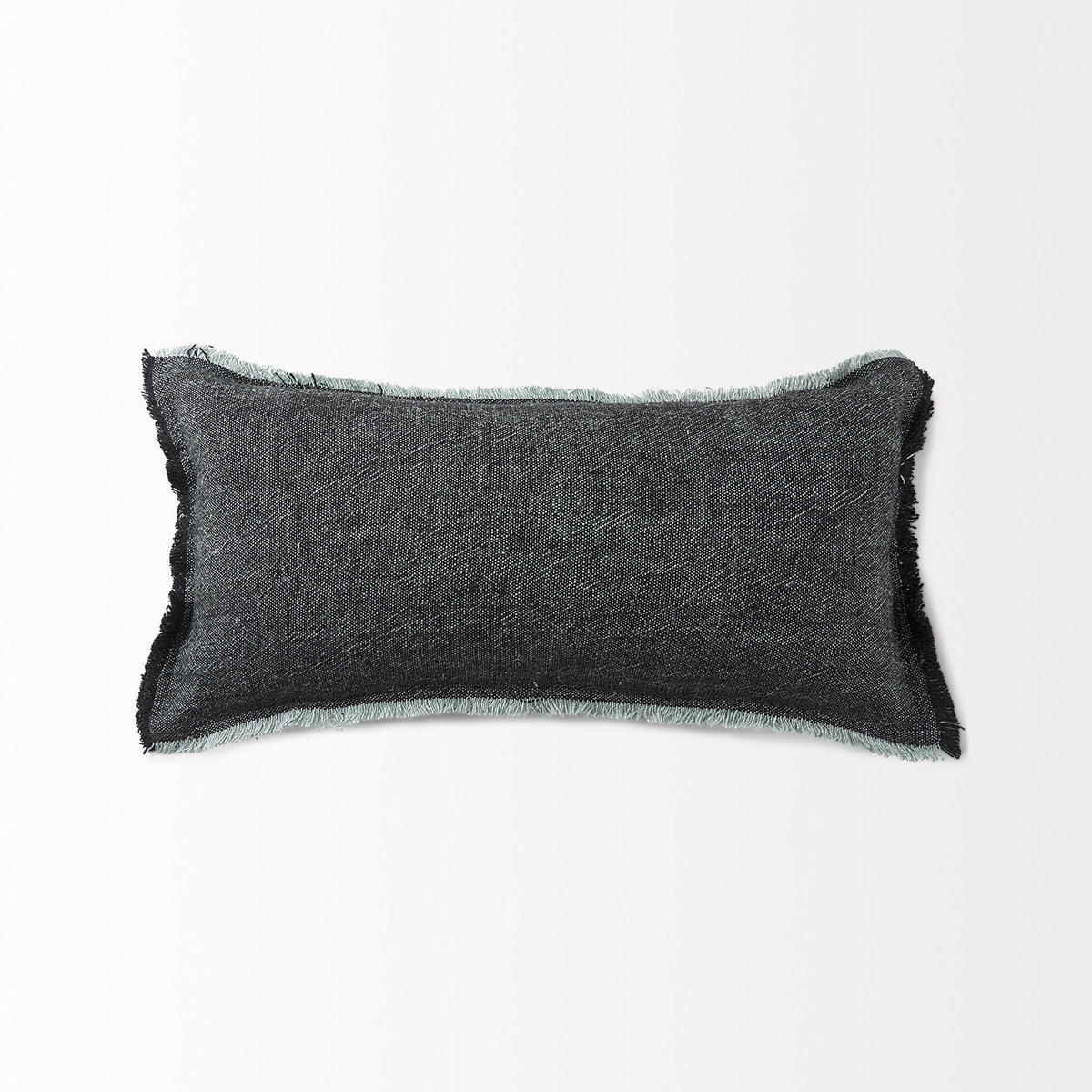Malia 14x26 Black and Teal Fabric Fringed Decorative Pillow Cover, by Mercana, 14" length x 26" width x 0.2" height View 6