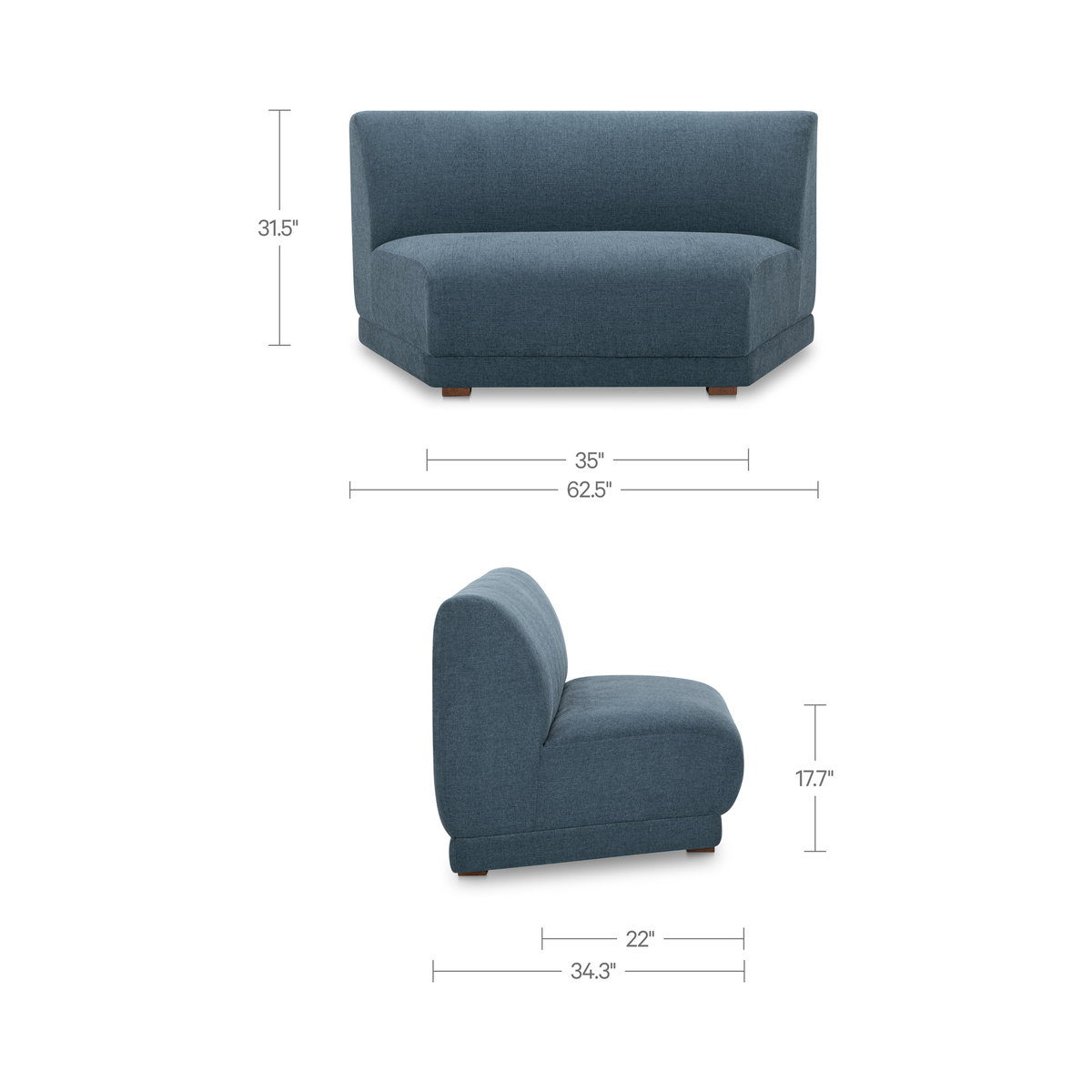 Fraser Wedge Slipper Chair Deep Blue, Accent Chair by Moe's Home, 62.5" width x 31.5" height x 34.3" depth View 8