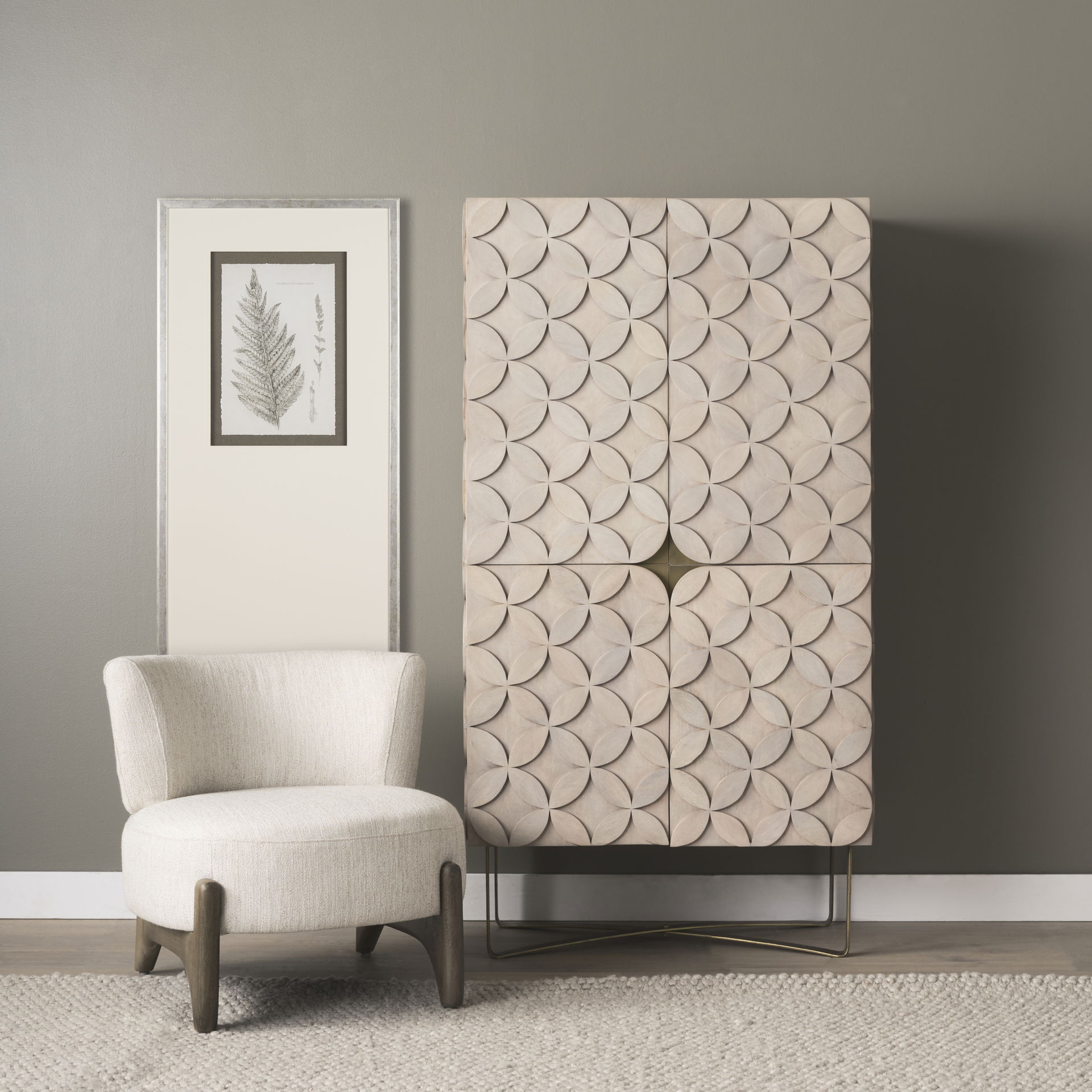 Vyra Dark Brown Wood with Cream Fabric Accent Chair large image 