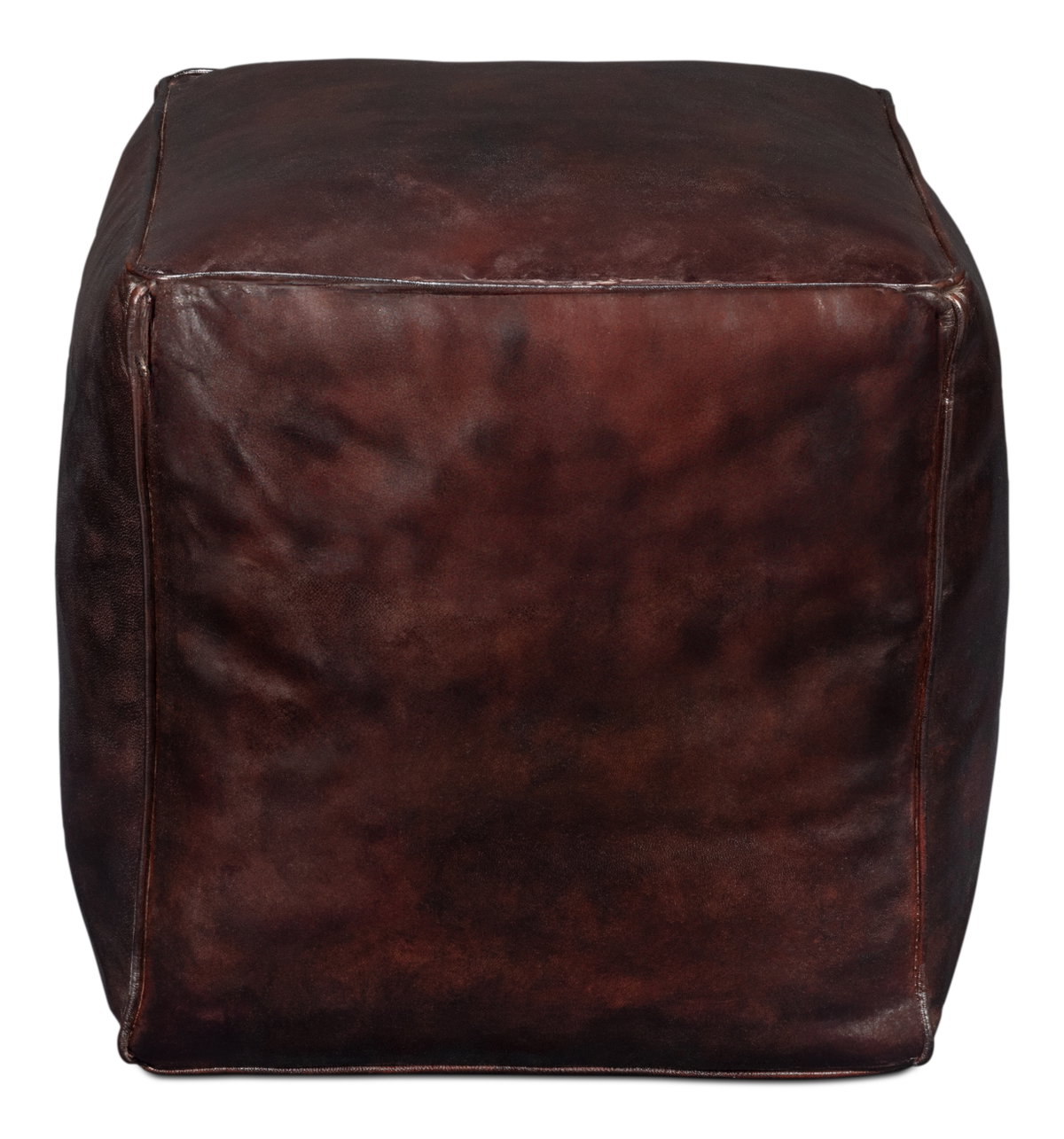 Sunday Afternoon Leather Cube Dark Brn, by Sarreid, 1'3" length x 1'3" width x 1'4" height View 2