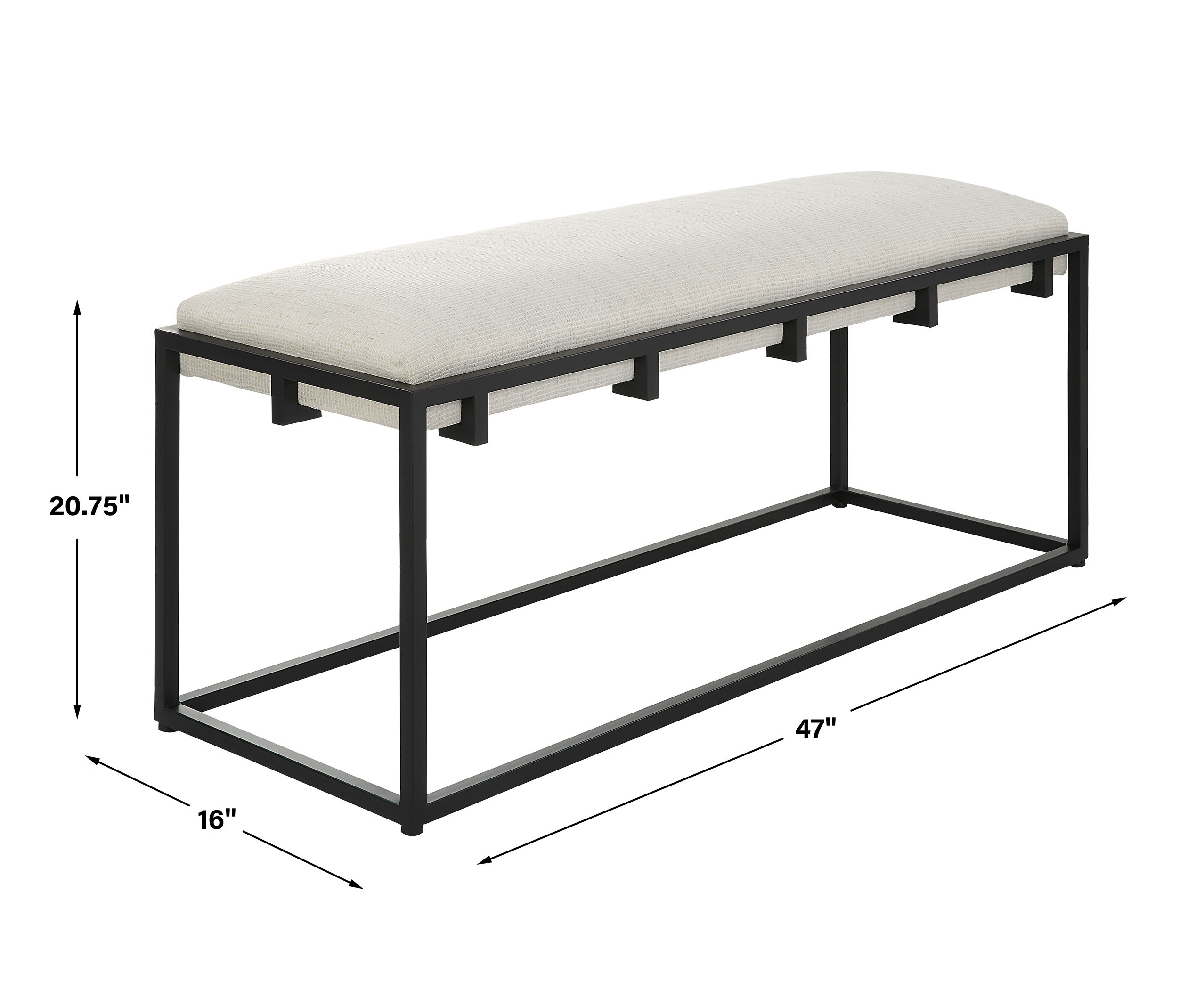 Paradox Iron & Fabric Bench, Furniture by Uttermost, 47" width x 20.75" height x 16" depth View 3