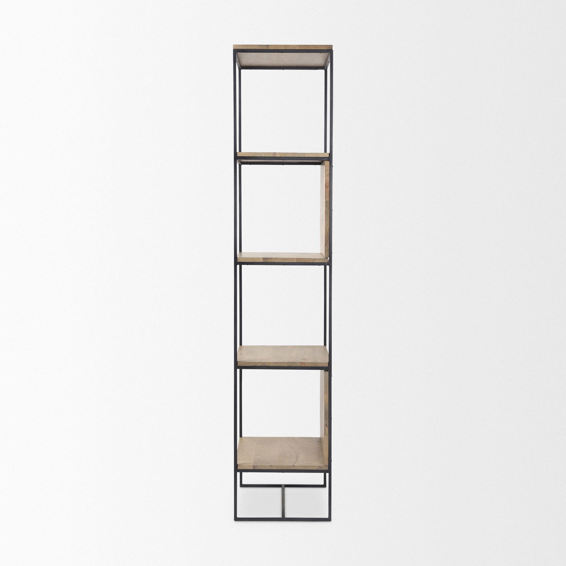Morris 19.75 L x 15.0W x 72.5H Beige Wood with Black Metal Frame 4-Tier Shelving Unit, Shelving & Bookcase by Mercana, 19.75" length x 15" width x 72.5" height View 5