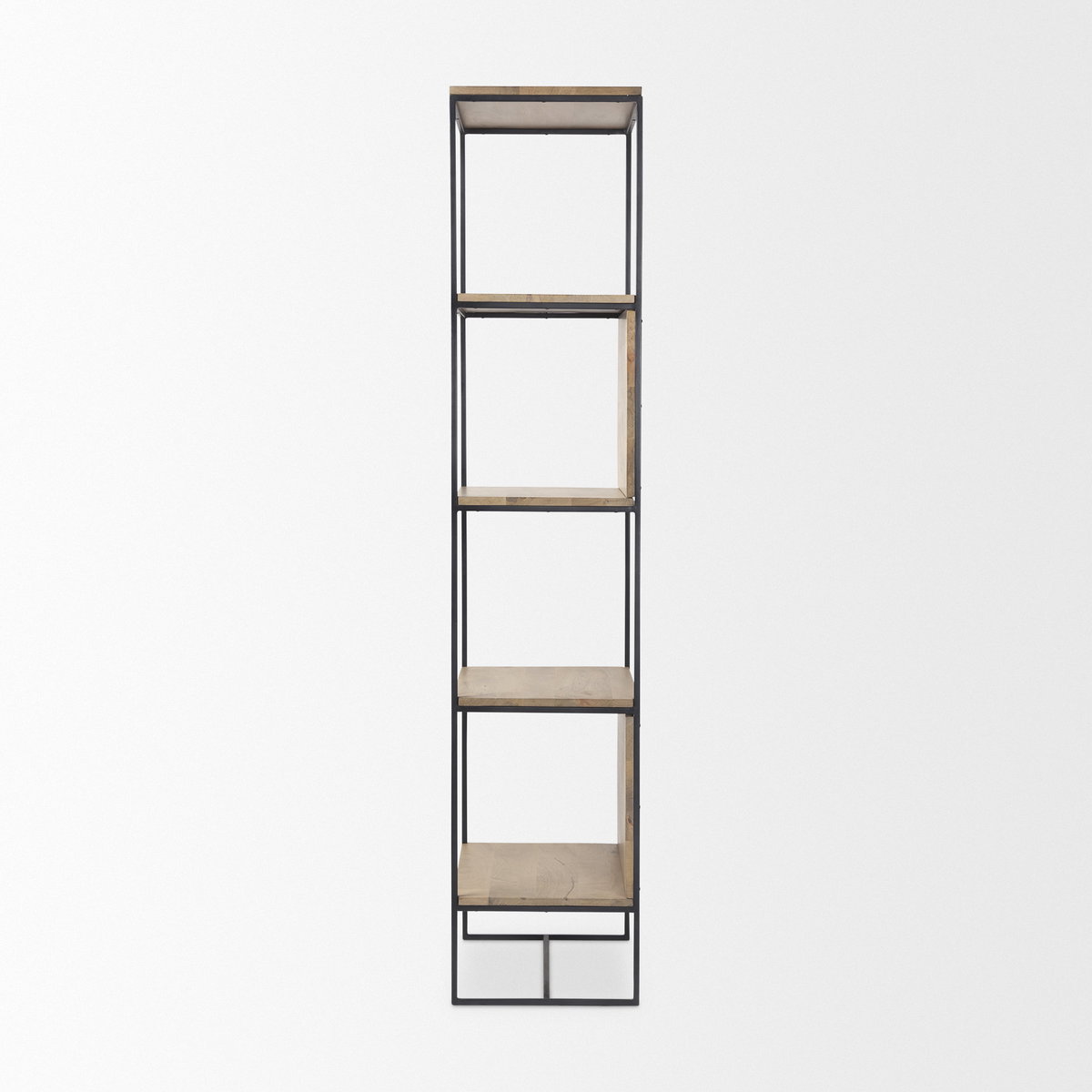 Morris 19.75 L x 15.0W x 72.5H Beige Wood with Black Metal Frame 4-Tier Shelving Unit, Shelving & Bookcase by Mercana, 19.75" length x 15" width x 72.5" height View 5