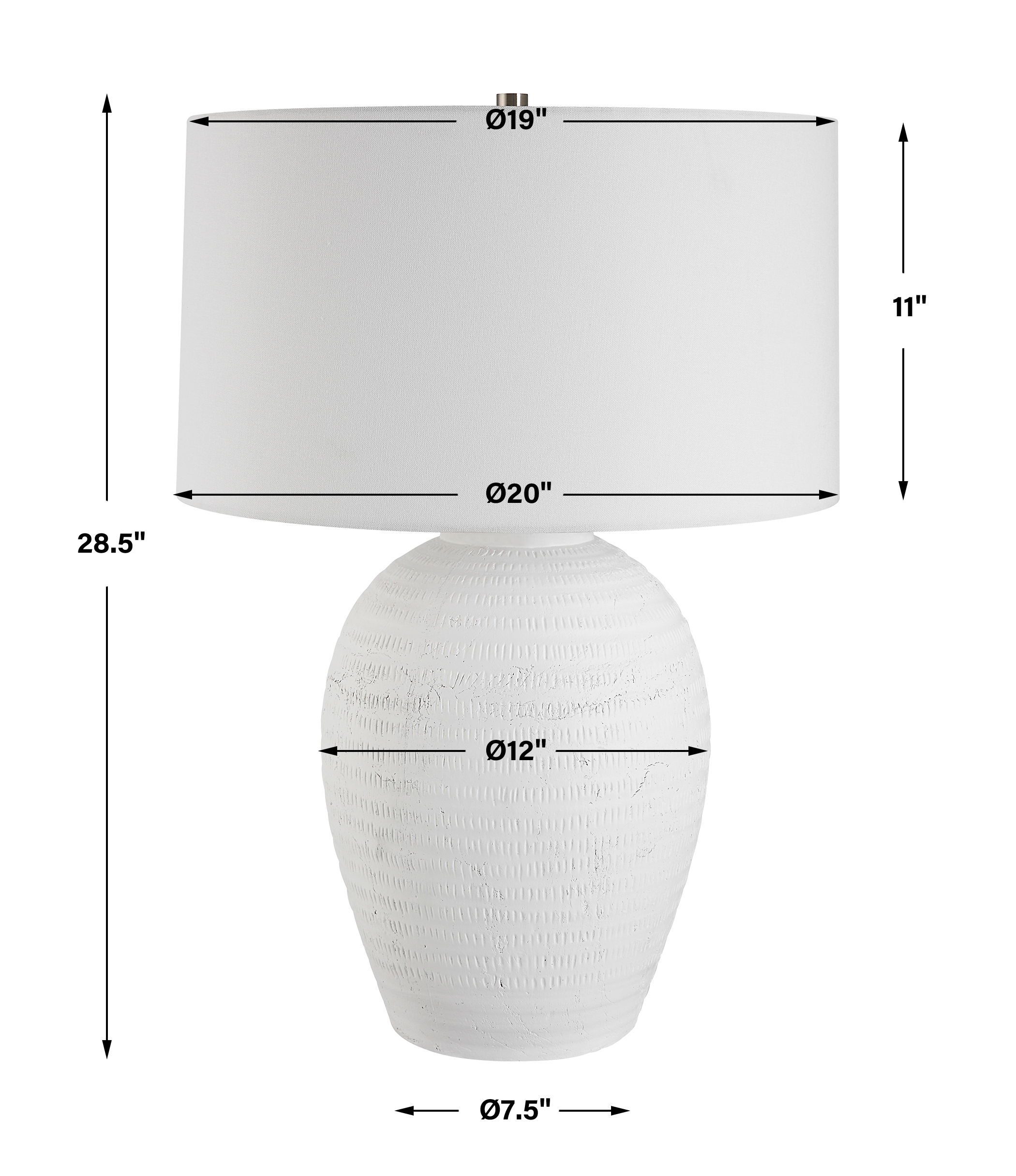 Reyna Chalk White Table Lamp, by Uttermost, 20" width x 28.5" height x 20" depth View 3