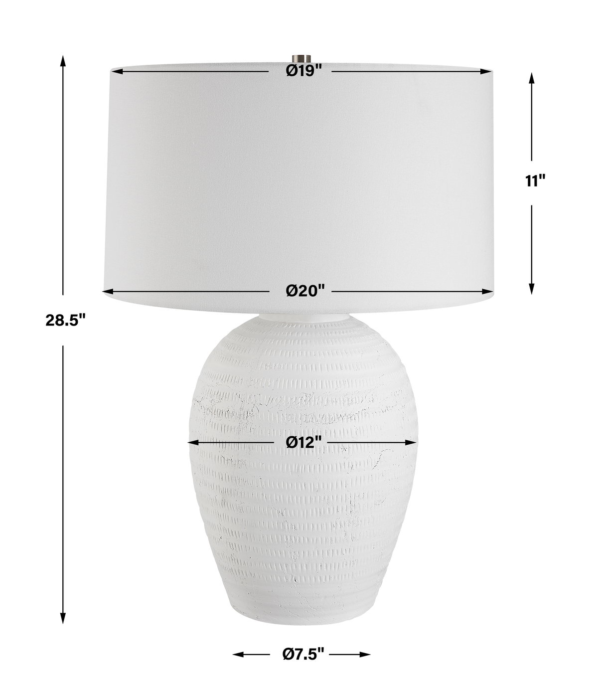 Reyna Chalk White Table Lamp, by Uttermost, 20" width x 28.5" height x 20" depth View 3