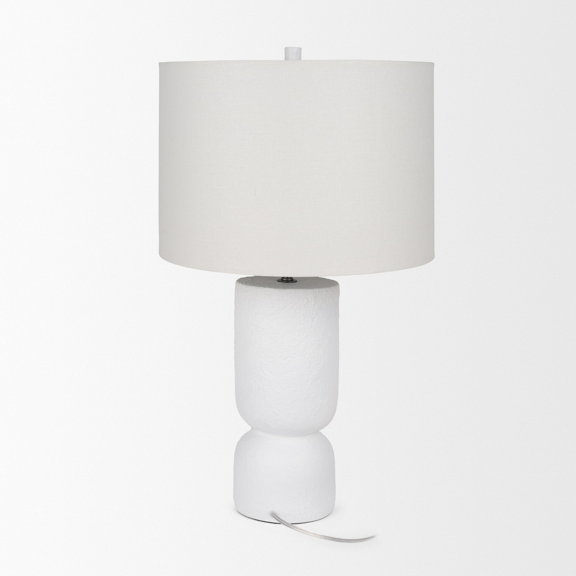 Everly   White Cement with Beige Shade Table Lamp, by Mercana, 15" length x 15" width x 27.5" height View 4