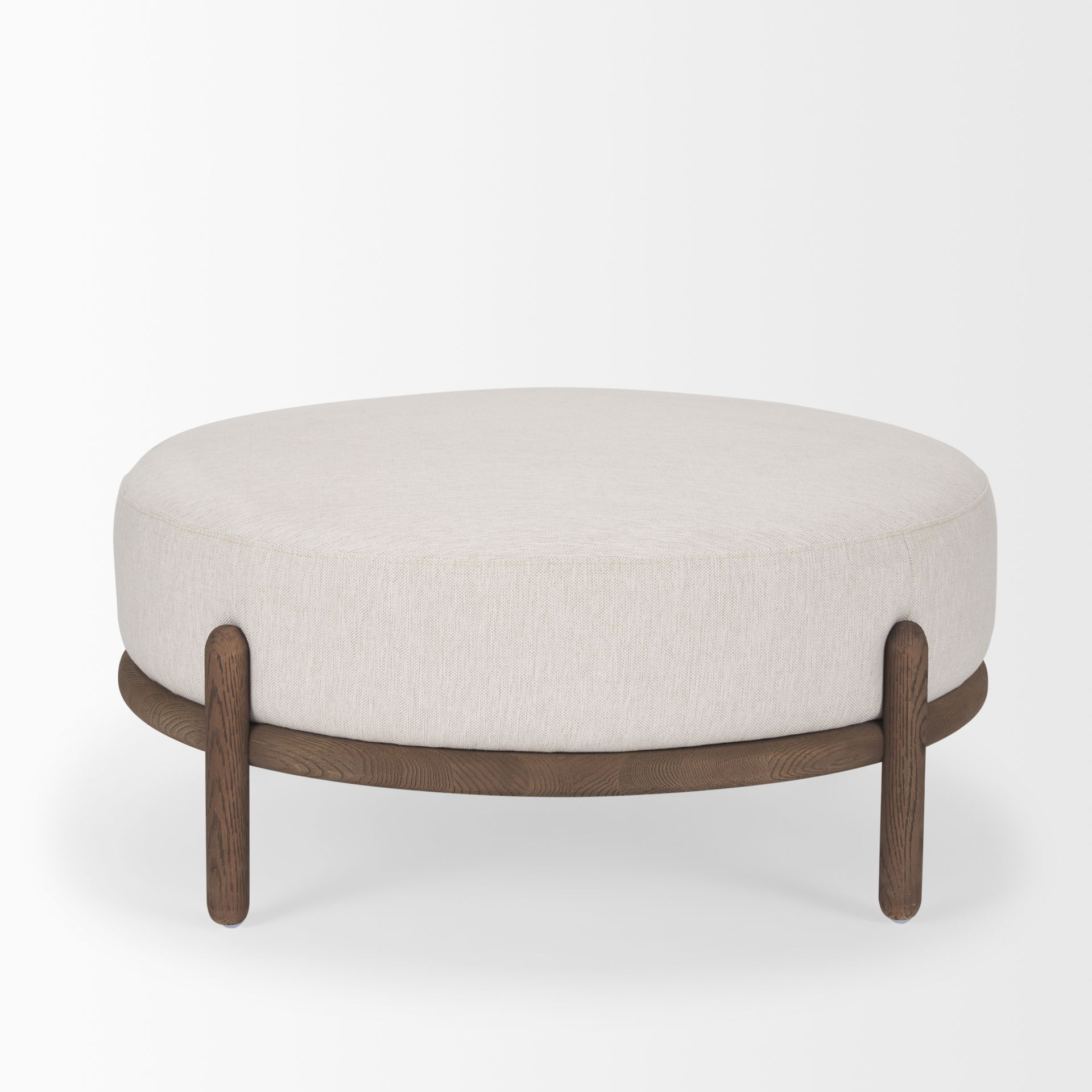 Gwynn Oatmeal Fabric with Dark Brown Wood Ottoman large image 