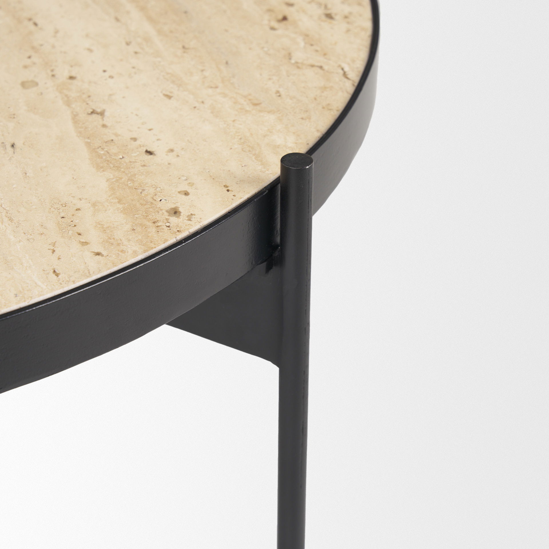 Wade Travertine Marble with Matte Black Metal Coffee Tables, by Mercana, 56" length x 32" width x 13.5" height View 9
